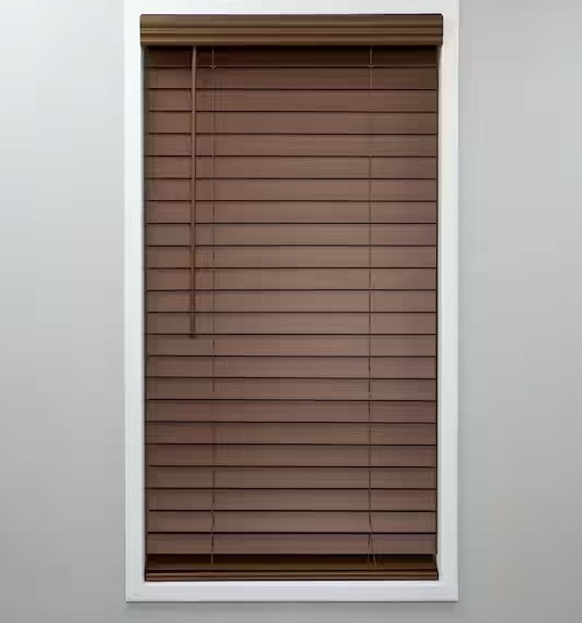 Textured Dark Oak Cordless Room Darkening Faux Wood Blinds with 2 in Slats 40×48
