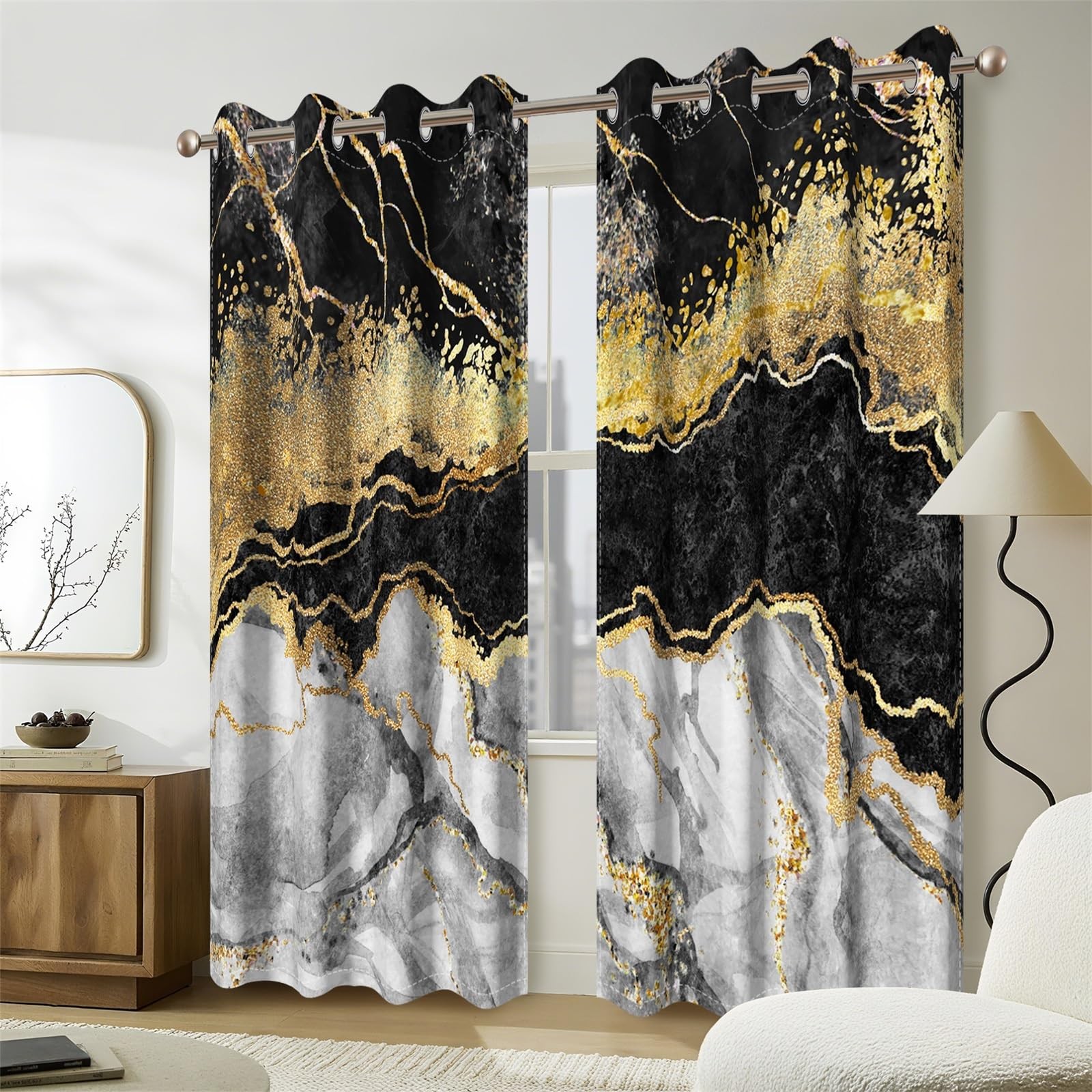 Baocicco Black Gold Marble Window Curtains Bedroom And Living Room – Art Design