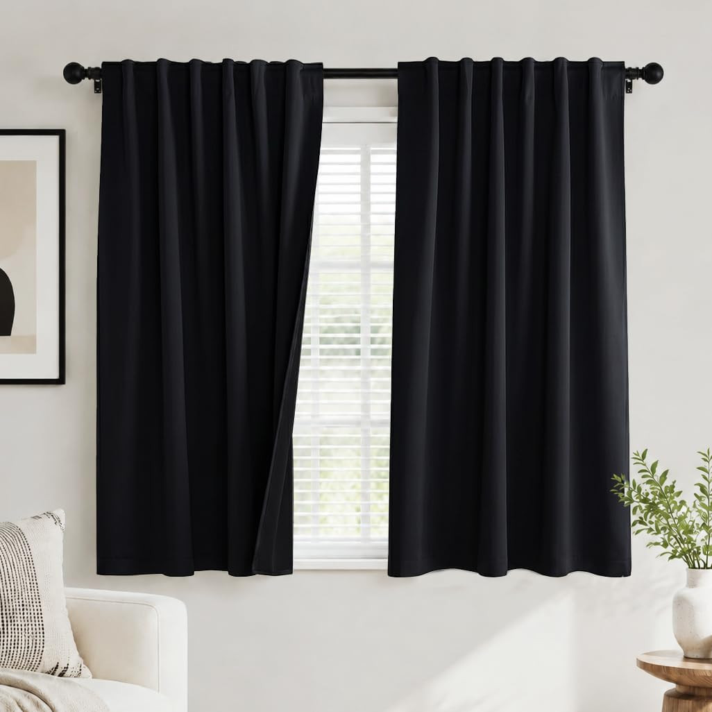 Black Kitchen Blackout Curtains over Sink, Short Half Curtains for Bathroom Base