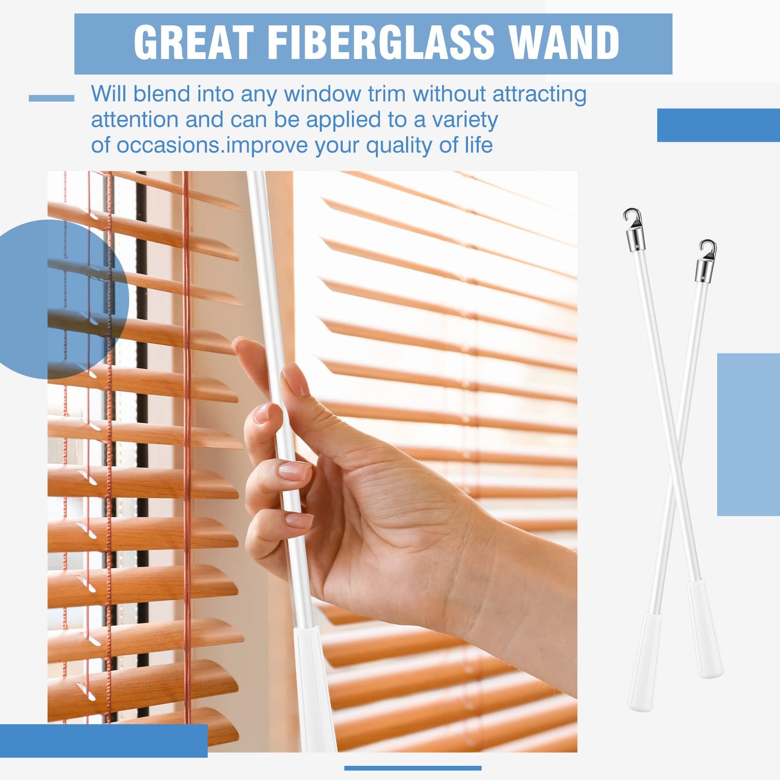 4 Pcs Blinds Wand Replacement with Hook and Handle White Fiberglass Long Vert…