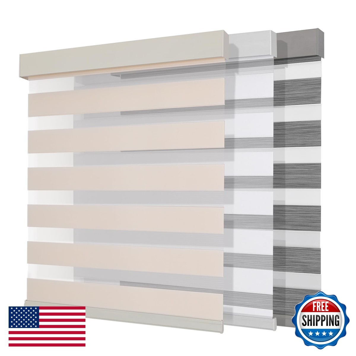 Joydeco Cordless Zebra Blinds, Beige, 22″ W x 75″ H