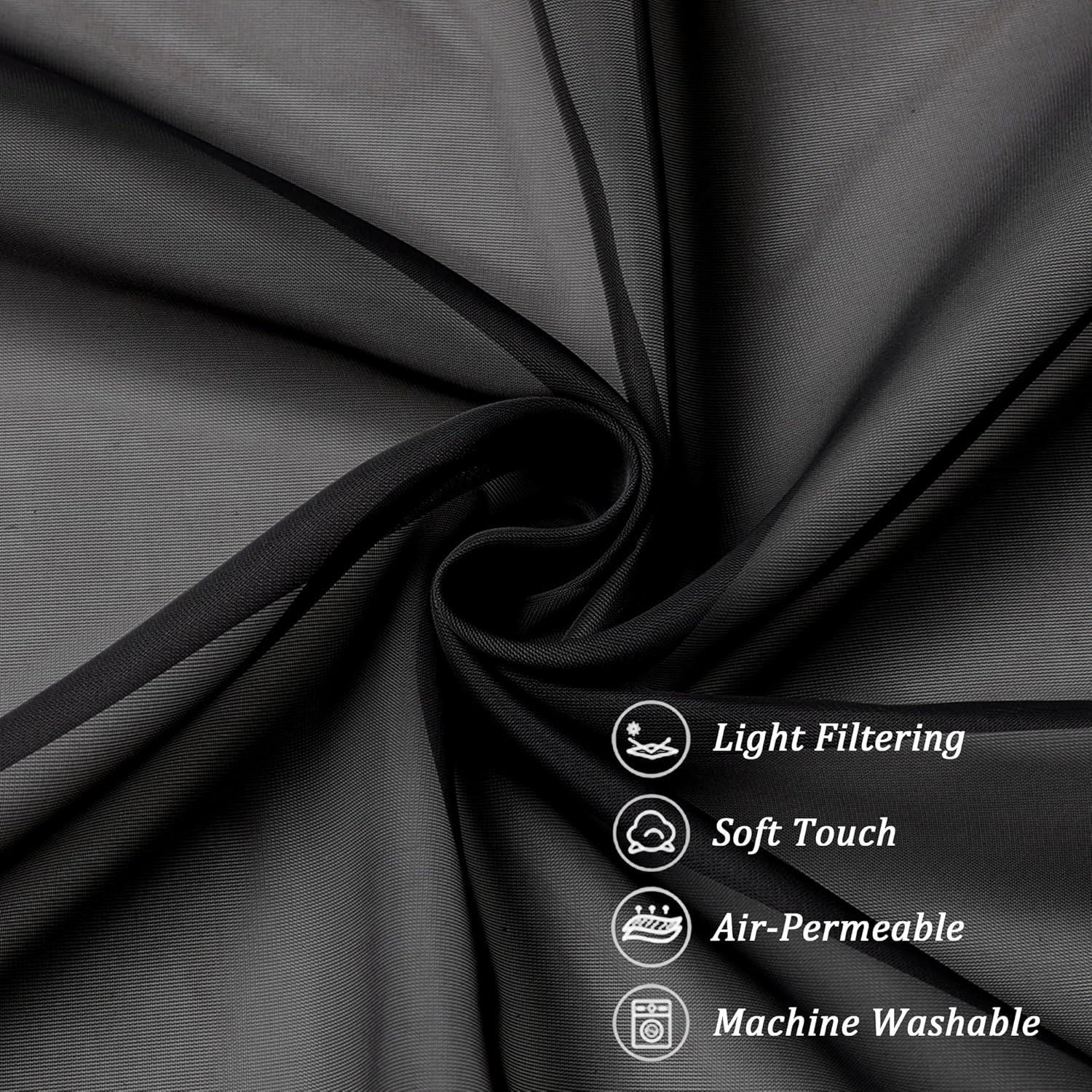 Light Filtering Black Sheer Curtain Set – 63 Inch Drapes for Any Room, 2 Pieces