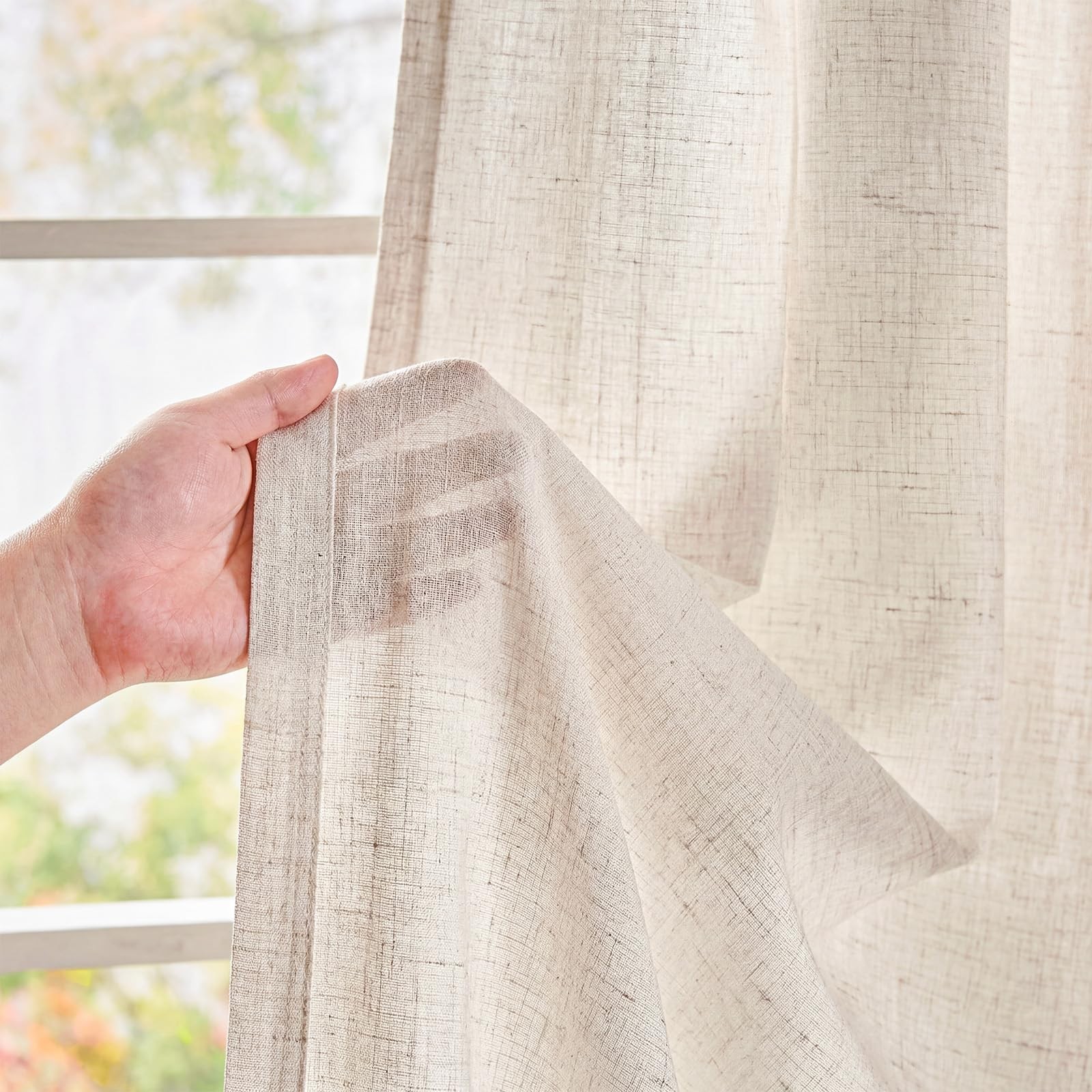 Beige Linen Blend Curtains 84 Inches Length 2 Panels for Bedroom Living Room,…