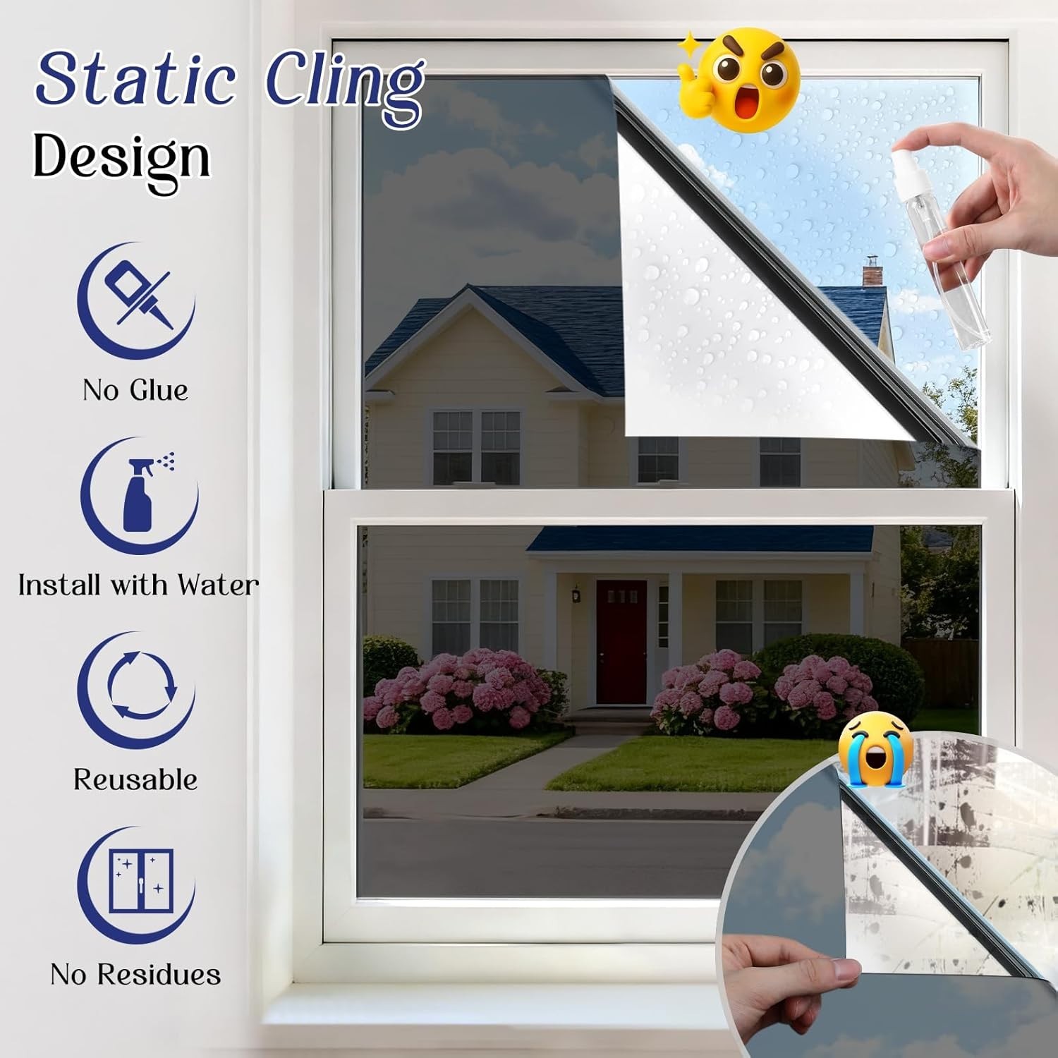 Static Cling Mirror Film for Daytime Privacy – UV Protection, 17.5×78.7 Inches