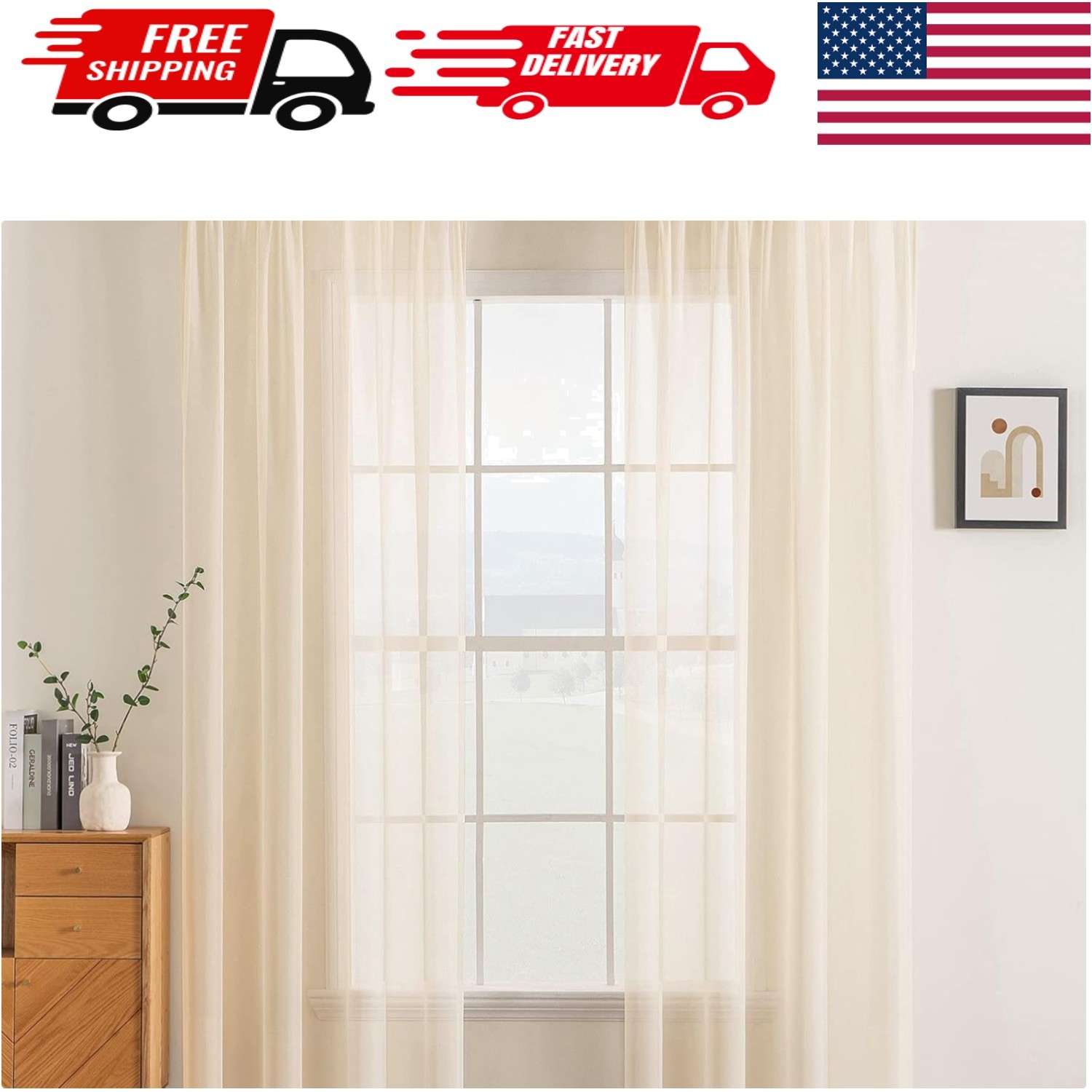 Contemporary Solid Color Sheer Drapes – 2 Panels for Living Room 54″ x 84″