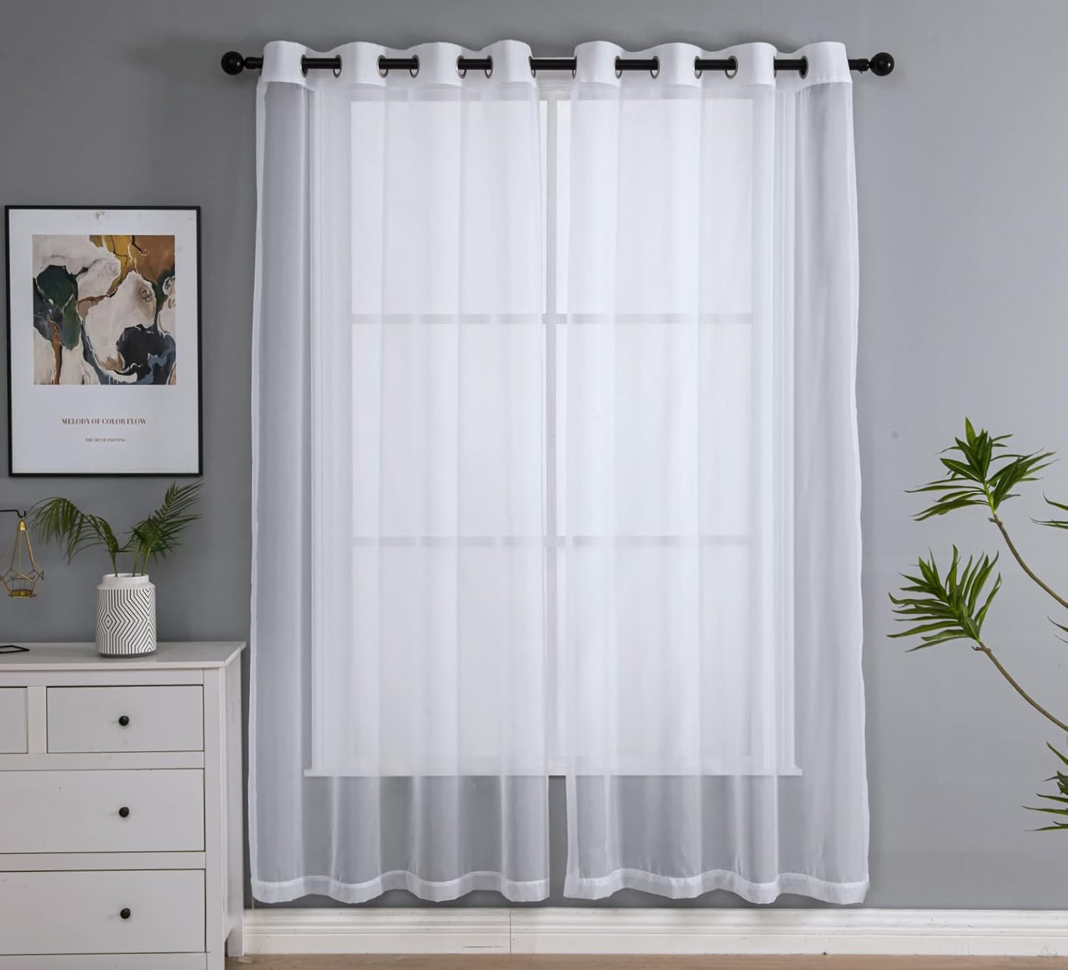 Cortinas blancas transparentes PI de 84 pulgadas de largo, gasa sólida