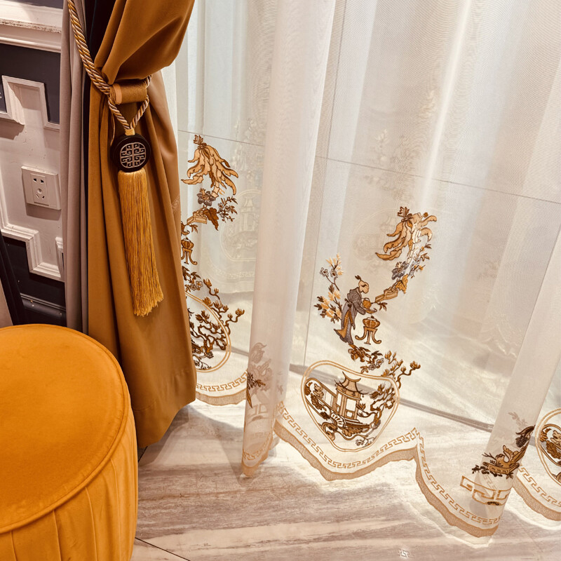 Custom embroidery luxury blue velvet thick cloth blackout curtain valance C1658