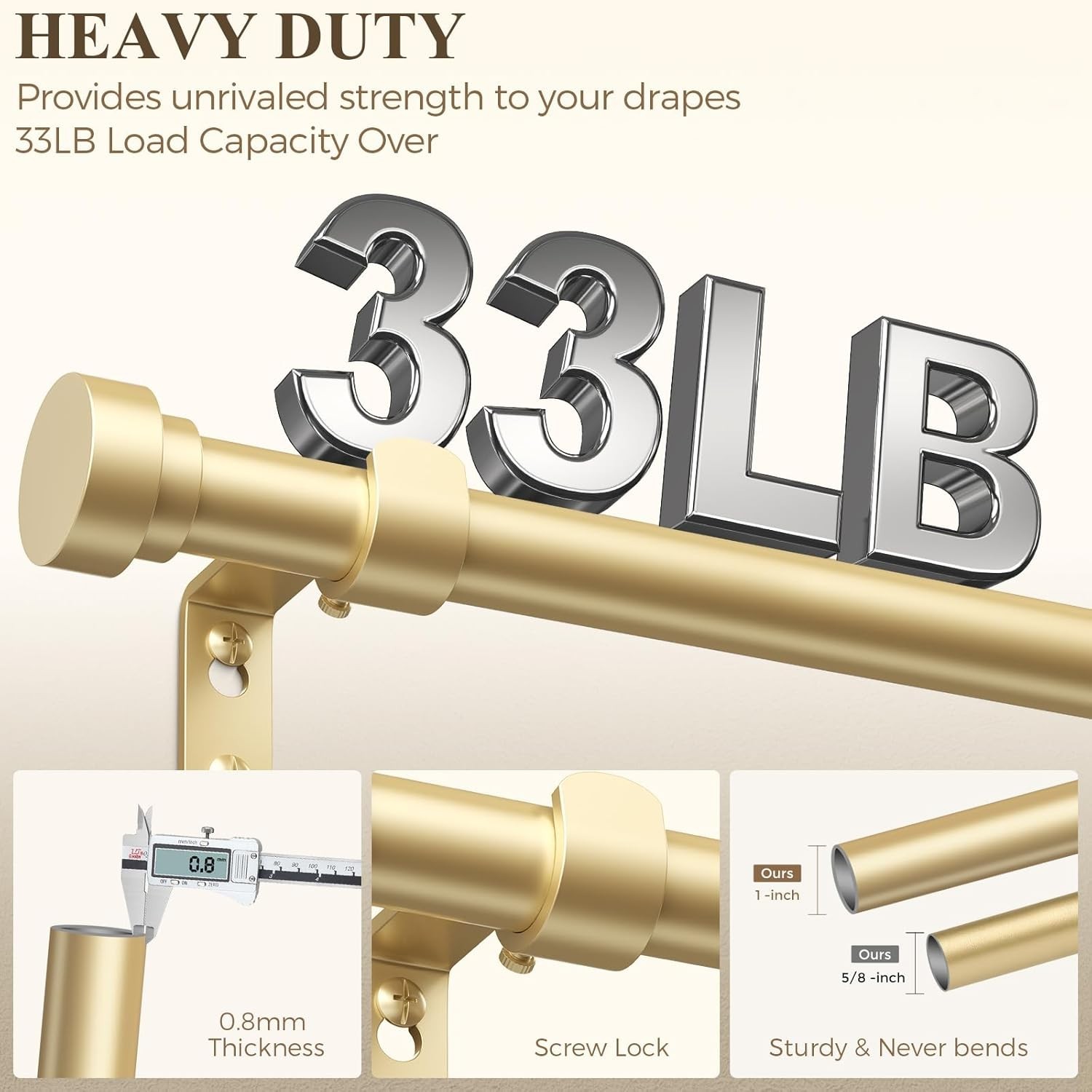 Gold Curtain Rods 72 to 144 Inch6-12FT,1 Inch Long Curtain Rod,Adjustable Hea…