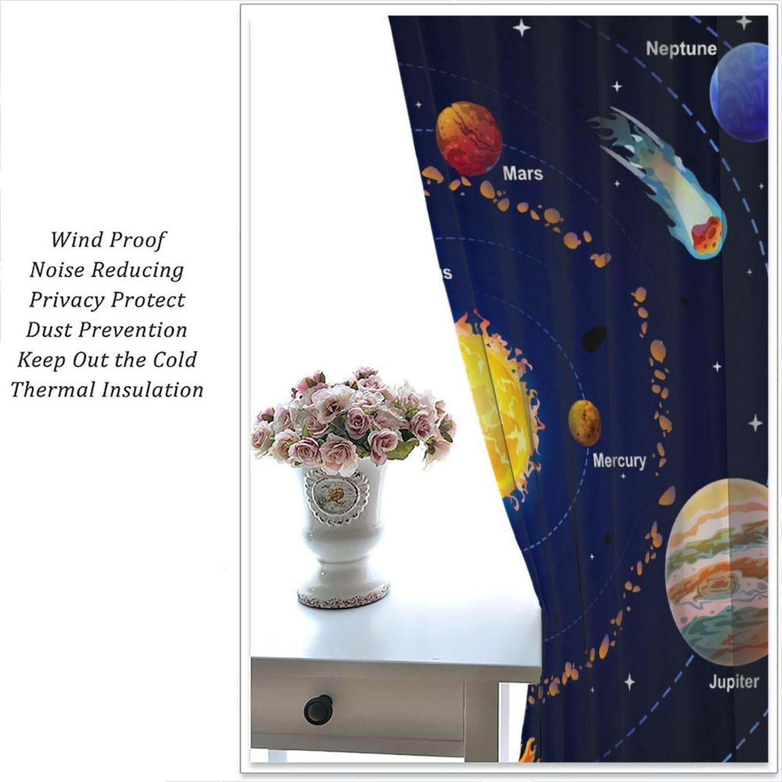 Solar System Window Curtains for Kids, Outer Space Window Treatments for Bedr…