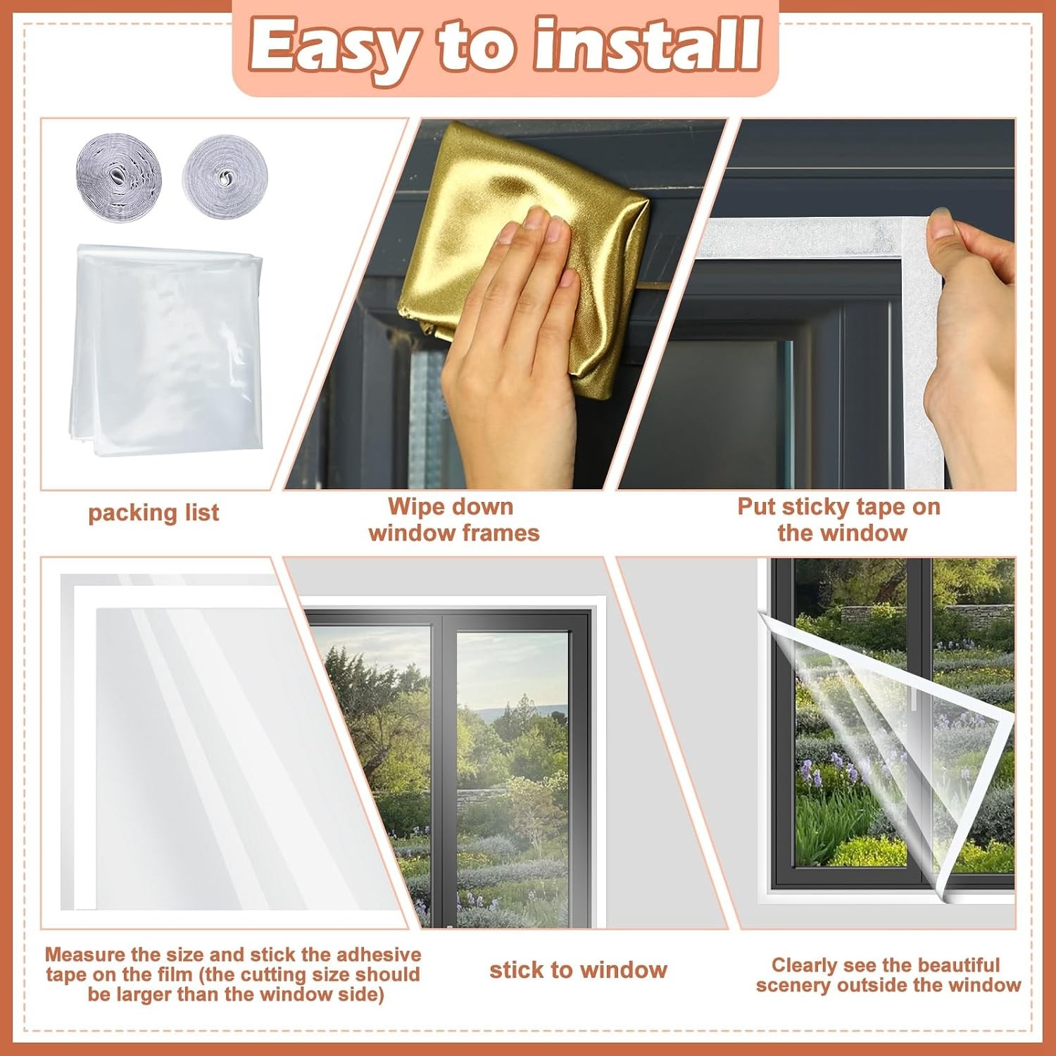 Window Insulation Kit Cuttable Transparent Film W/ Adhesive Straps Reusable