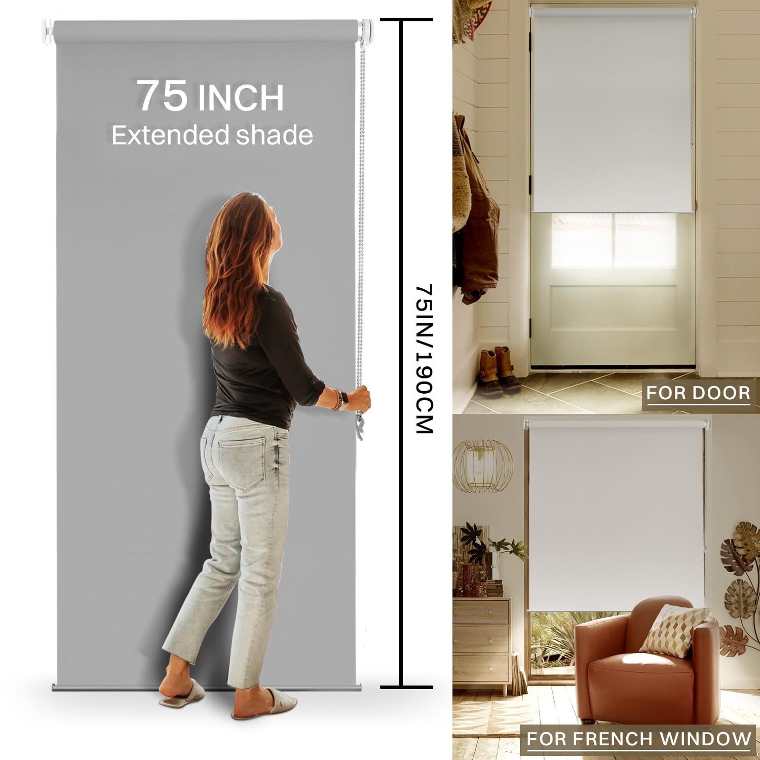 Hidpriva 100% Blackout Roller Shade UV Protection Grey 29″ W x 75″ H for
