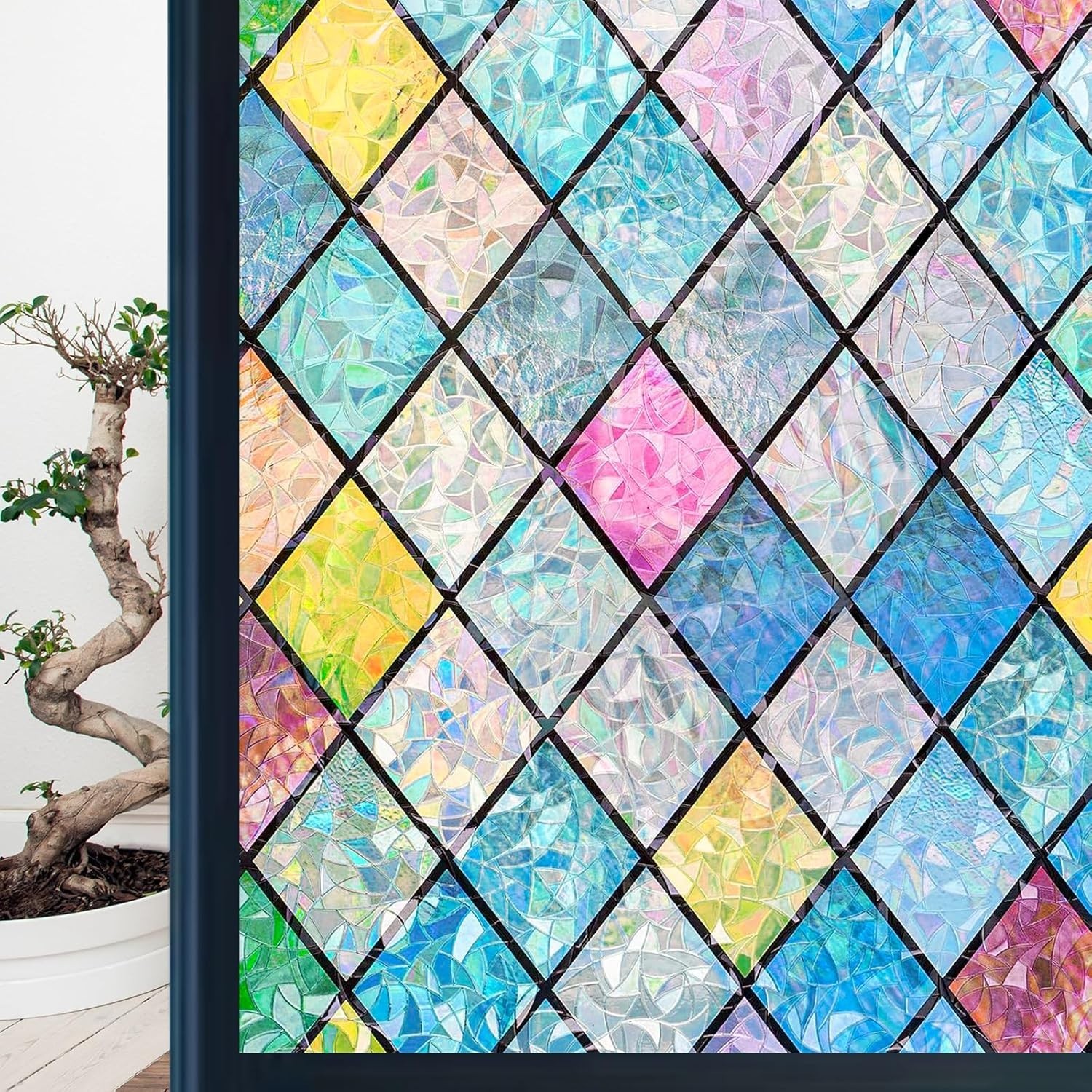 Stained Glass Window Privacy Film 17.7” x 78.7” – Colorful UV Protection