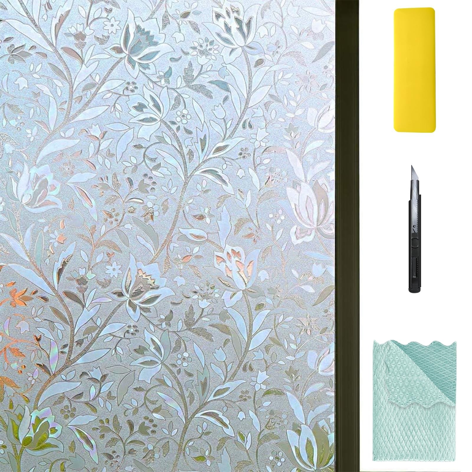 Window Privacy Film with Installation Tools, Bathroom Stained Glass Decorativ…