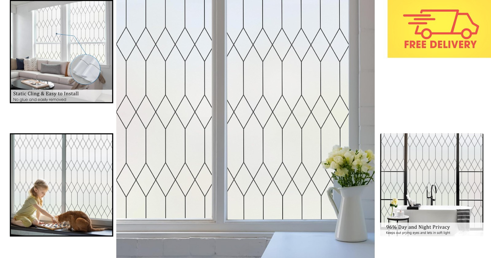 Moroccan Lattice Decorative Privacy Film – Static Cling, Heat Blocking Solution