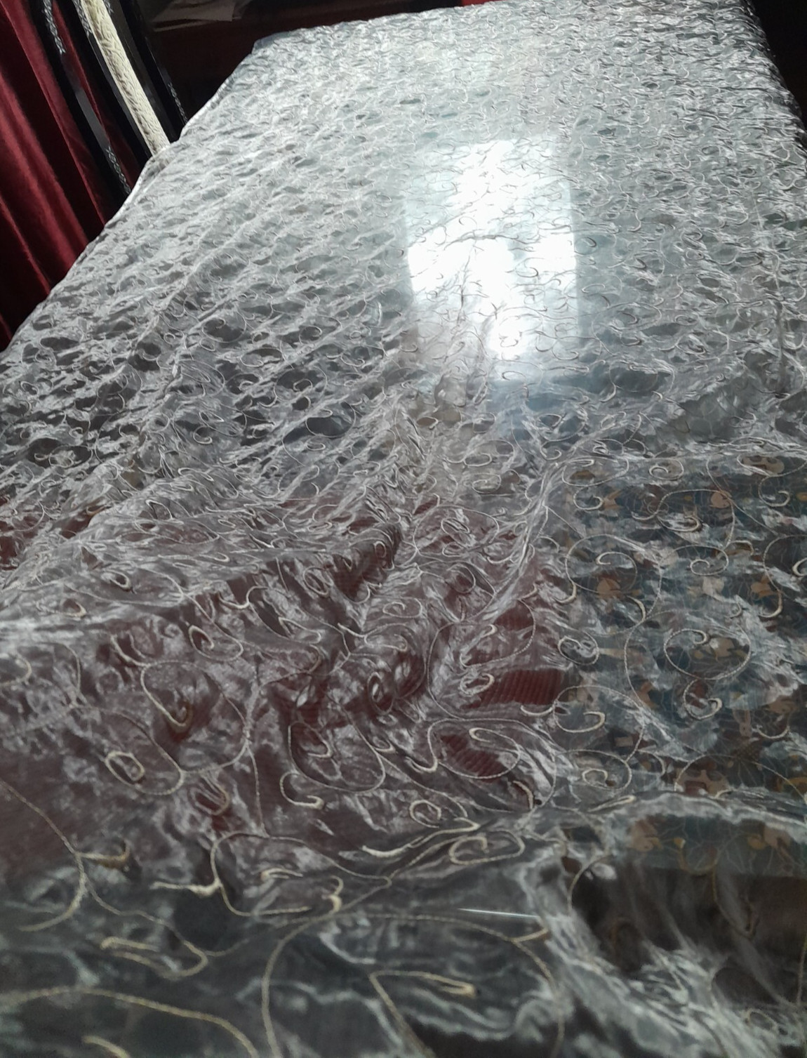 SILVER GRAY CHIFFON STYLE CURTAIN PANEL GOLD EMBROIDERED 102″ LONG 56″ WIDE