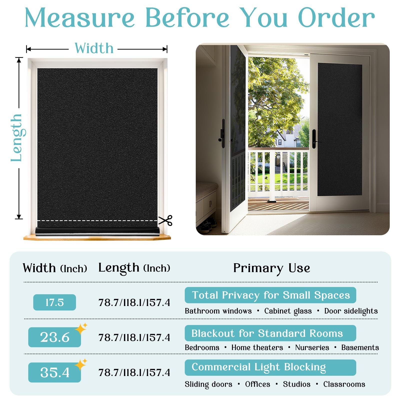 Haton Blackout Window Film Removable 17.5″ x 78.7″ Static Cling Room Darkenin…