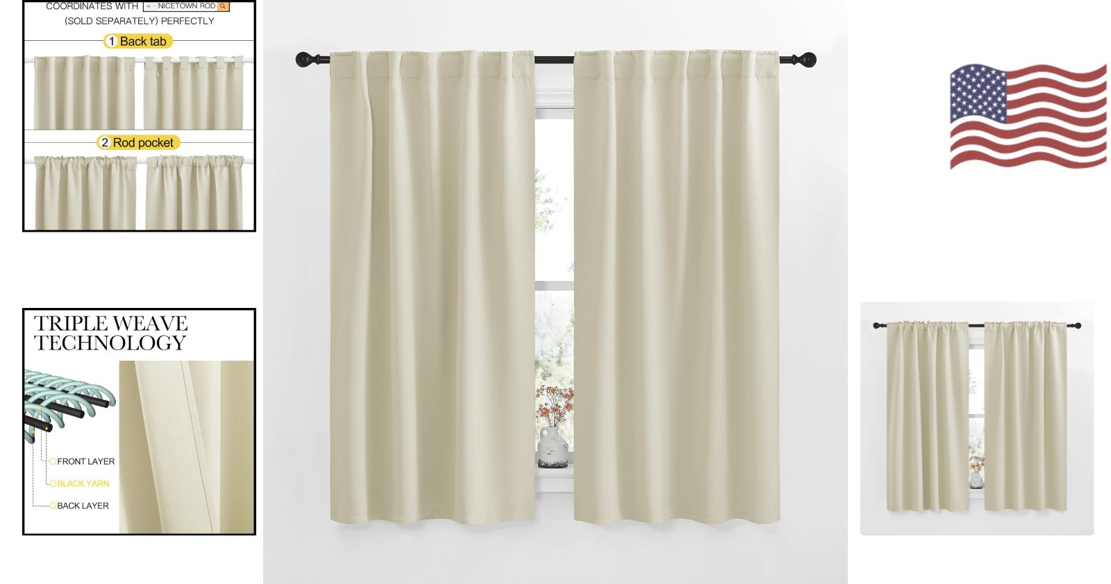 2-Pack Thermal Insulated Blackout Drapes in Beige – 34×63 Inch for Any Room