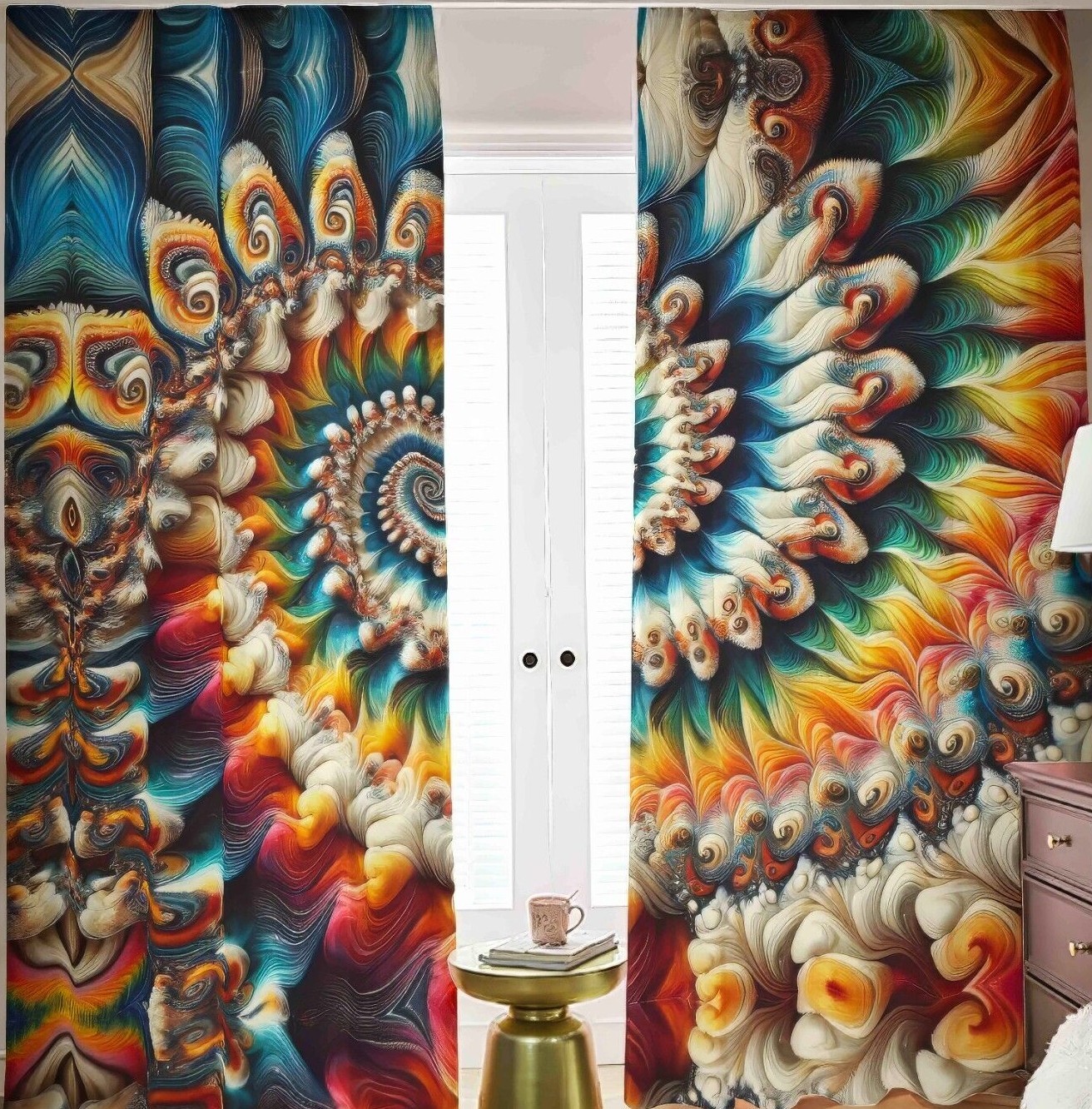 Psychedelic Tie Dye Blackout Curtains Black Out Rainbow Spiral Tied Dyed Fractal