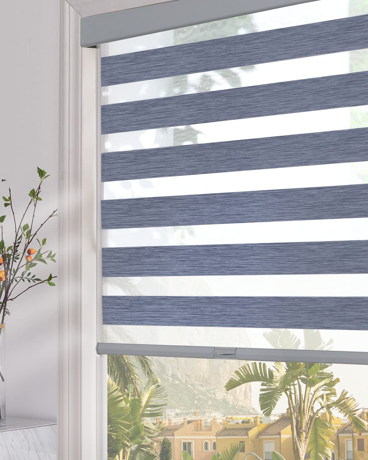 Cordless Zebra Blinds for Windows (24″ W x 72″ H, Dark Grey) with Upgraded Ca…
