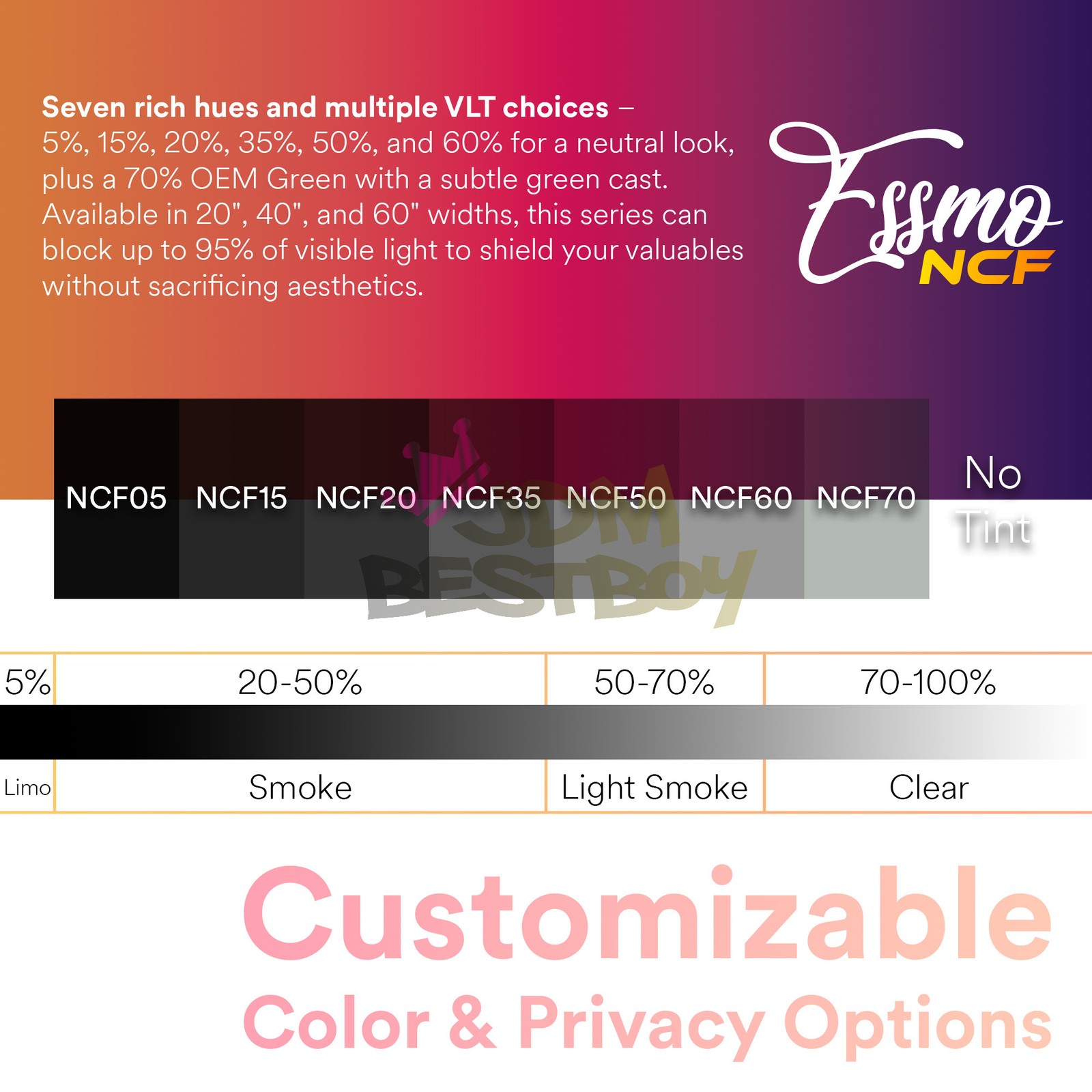 ESSMO Nano Ceramic Window Tint Film 70% VLT Car Home UV Heat Protection NCF70