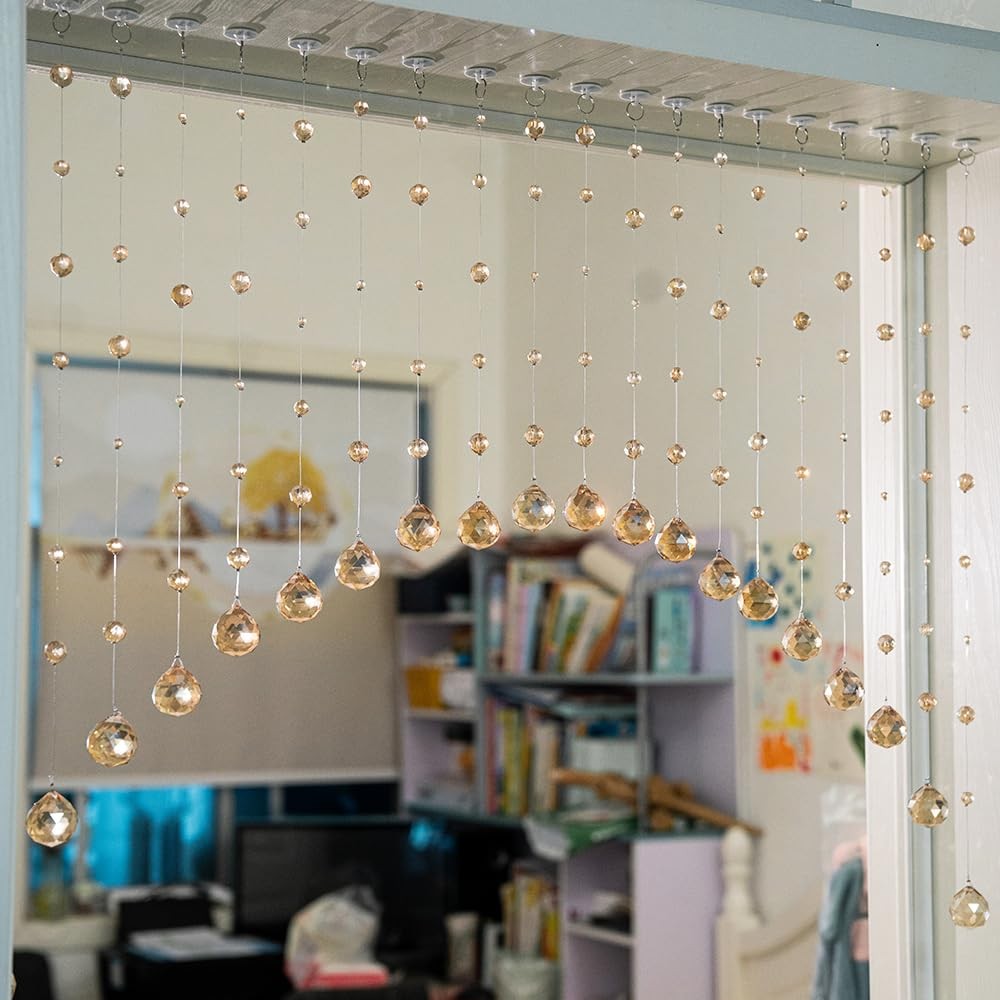 20 Strings Crystal Beaded Curtain, Arched Door String Curtain, Hanging Doorwa…