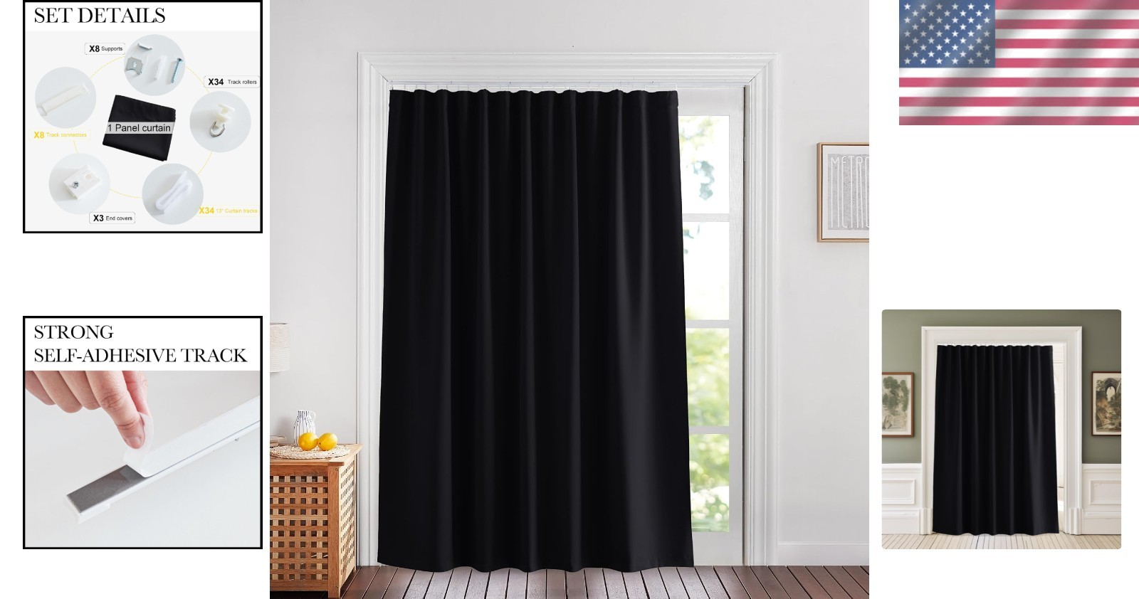 Blackout Room Divider Curtain 10ft Wide x 8ft Tall – Easy Adhesive Installation