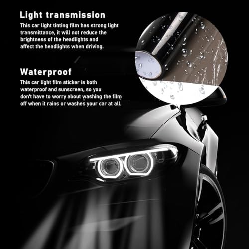 Wevdn Car Light Tint Film, 46.8″ × 11.8″ Extra-Wide Waterproof Light Black