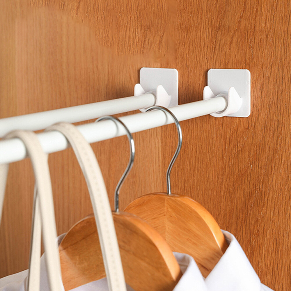 2Pcs White ABS Closet Pole Holder Bracket Self Adhesive Pole Socket Rod Hardware