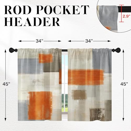 Beige Orange Painting Kitchen Curtains 45 Inch Length Grey Gray Window Short