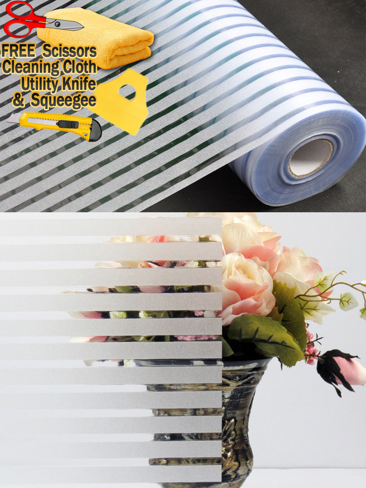 Stripe Frosted Glass Film Static Cling Office Bedroom Bathroom Home Window Tint