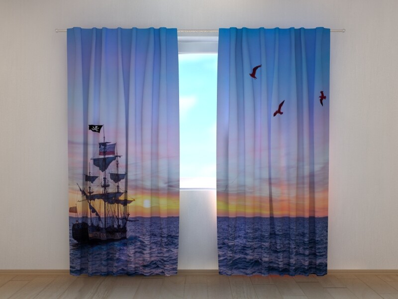 3D Photo Curtain Printed Antique Pirate Ship By Wellmira Made to Measure