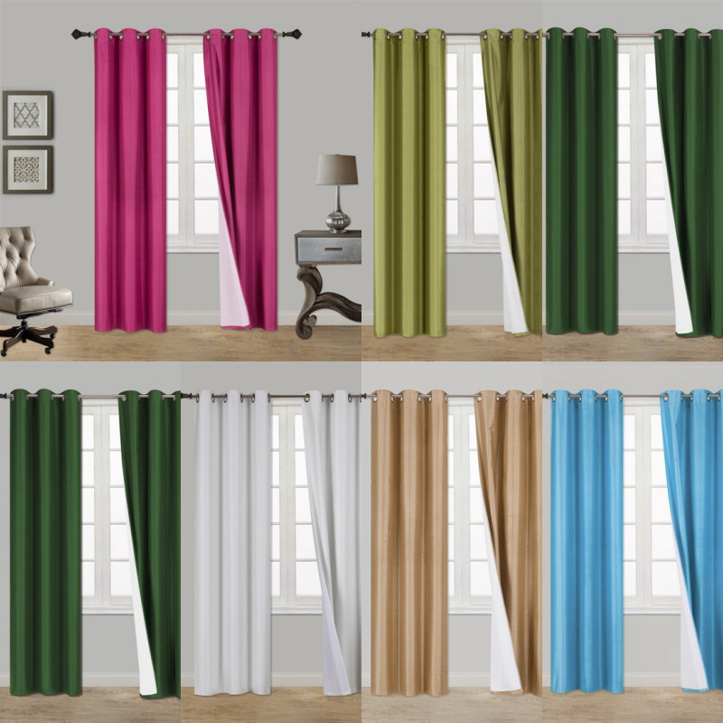 2PC HEAVY THICK SOLID GROMMET PANEL WINDOW CURTAIN DRAPES BLACKOUT FLOCKING K34