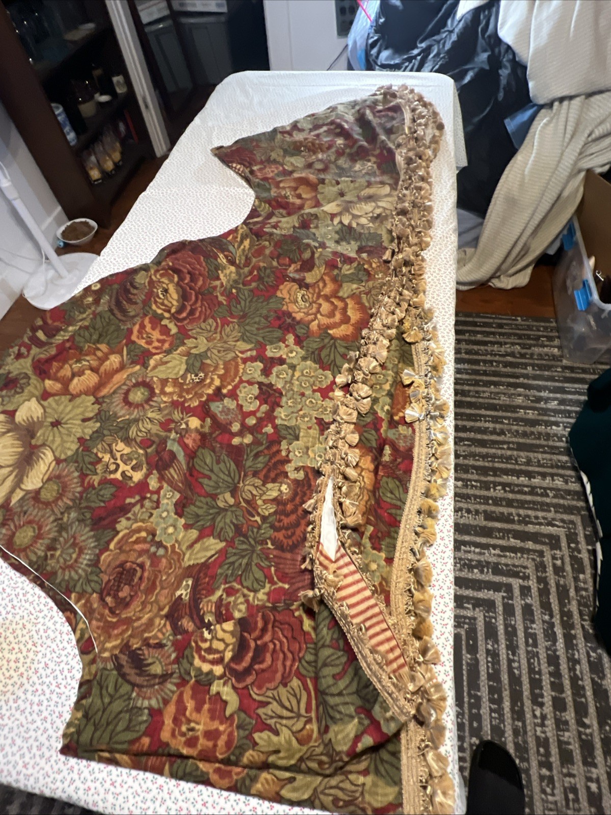 Vintage Custom Scalloped Floral Tapestry Valances Set of 2 w/ 2-Tone Fringe 130”