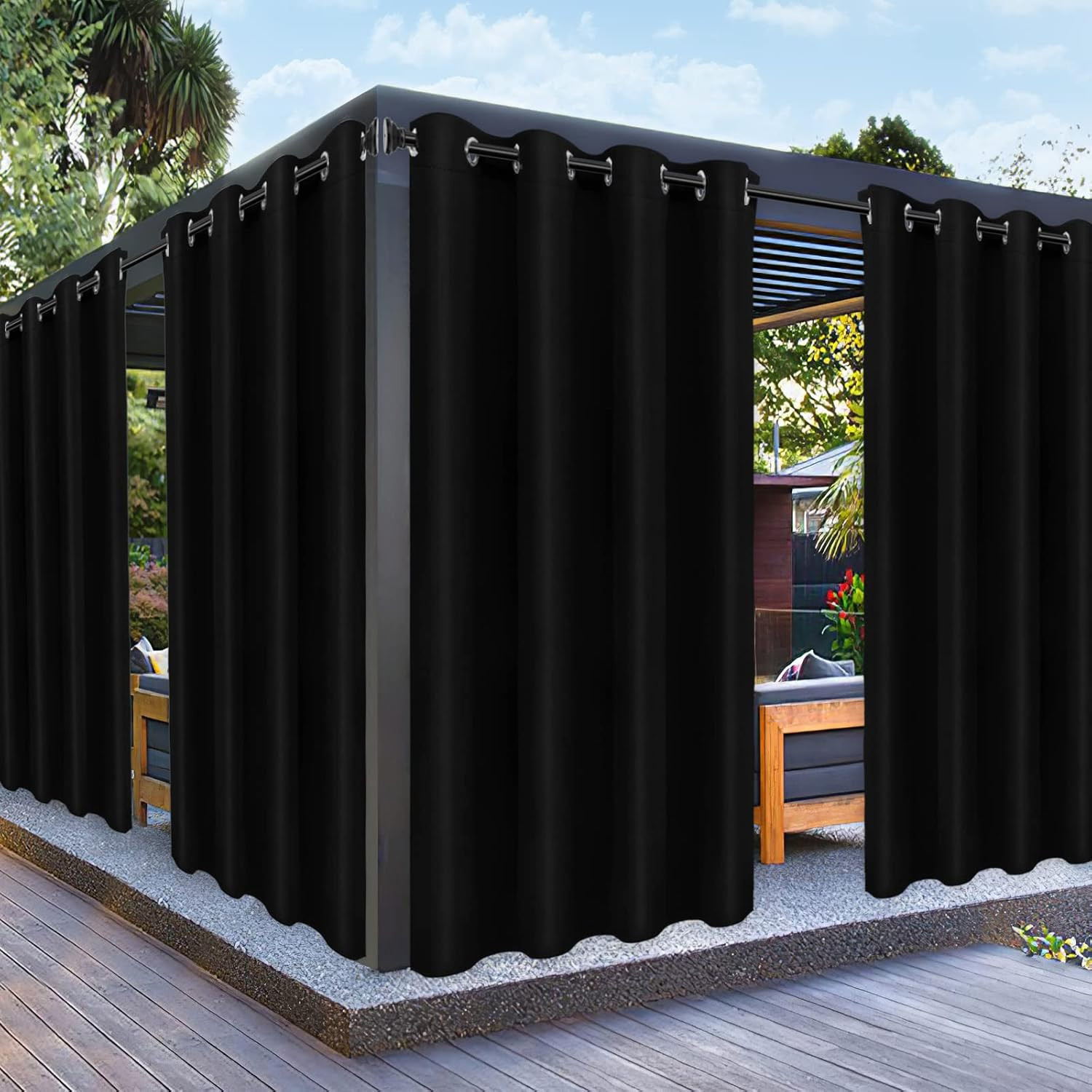 Cortinas Exterior Patio Impermeables Resistentes UV Gazebo Porche Privacidad