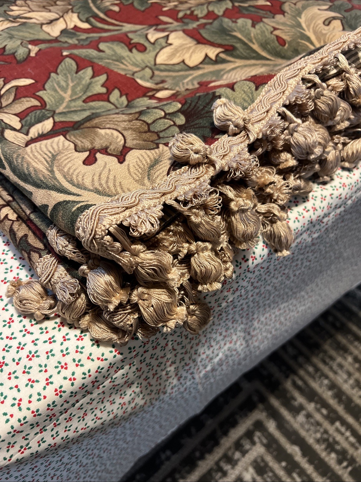 Vintage Custom Scalloped 130” Valances Set of 4 Floral Tapestry Lined w/ Fringe