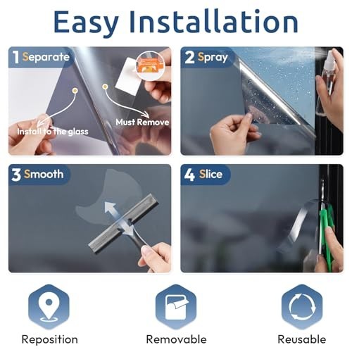 One Way Privacy Window Film 17.5×78.7 Inch Static Cling Heat Block UV