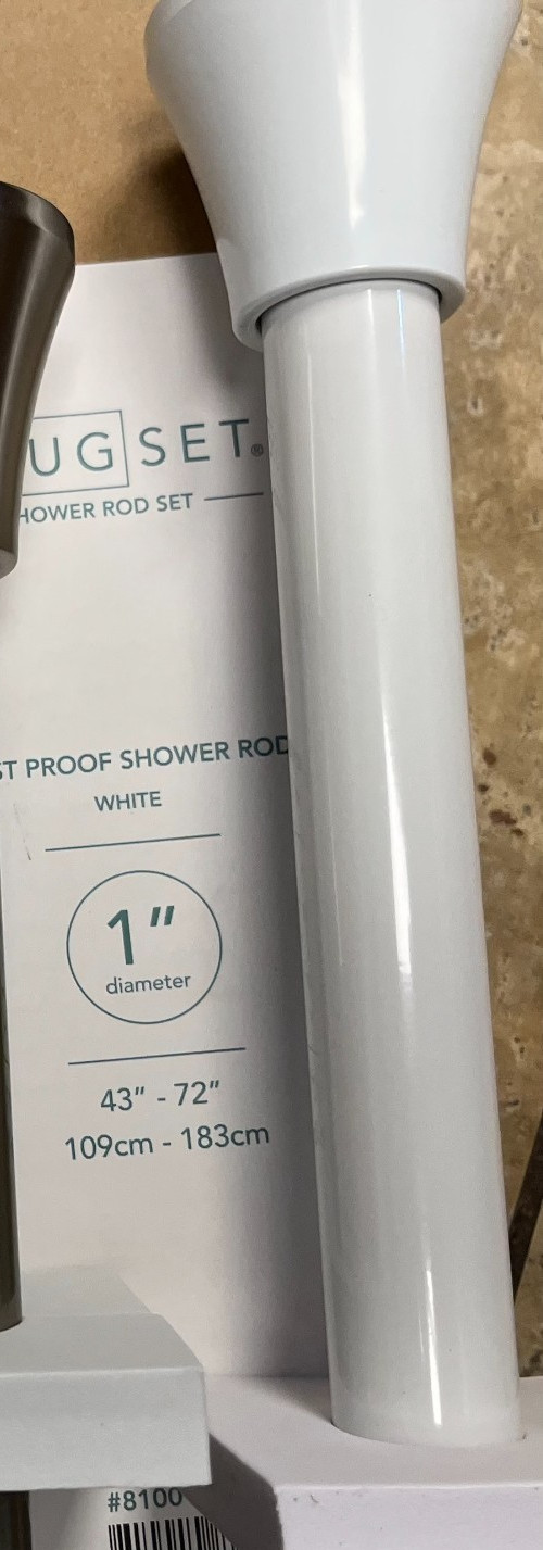 Snug Set Shower Rod Set Rust Proof 1″ White, Brushed or Polished Nickel 43″-72″