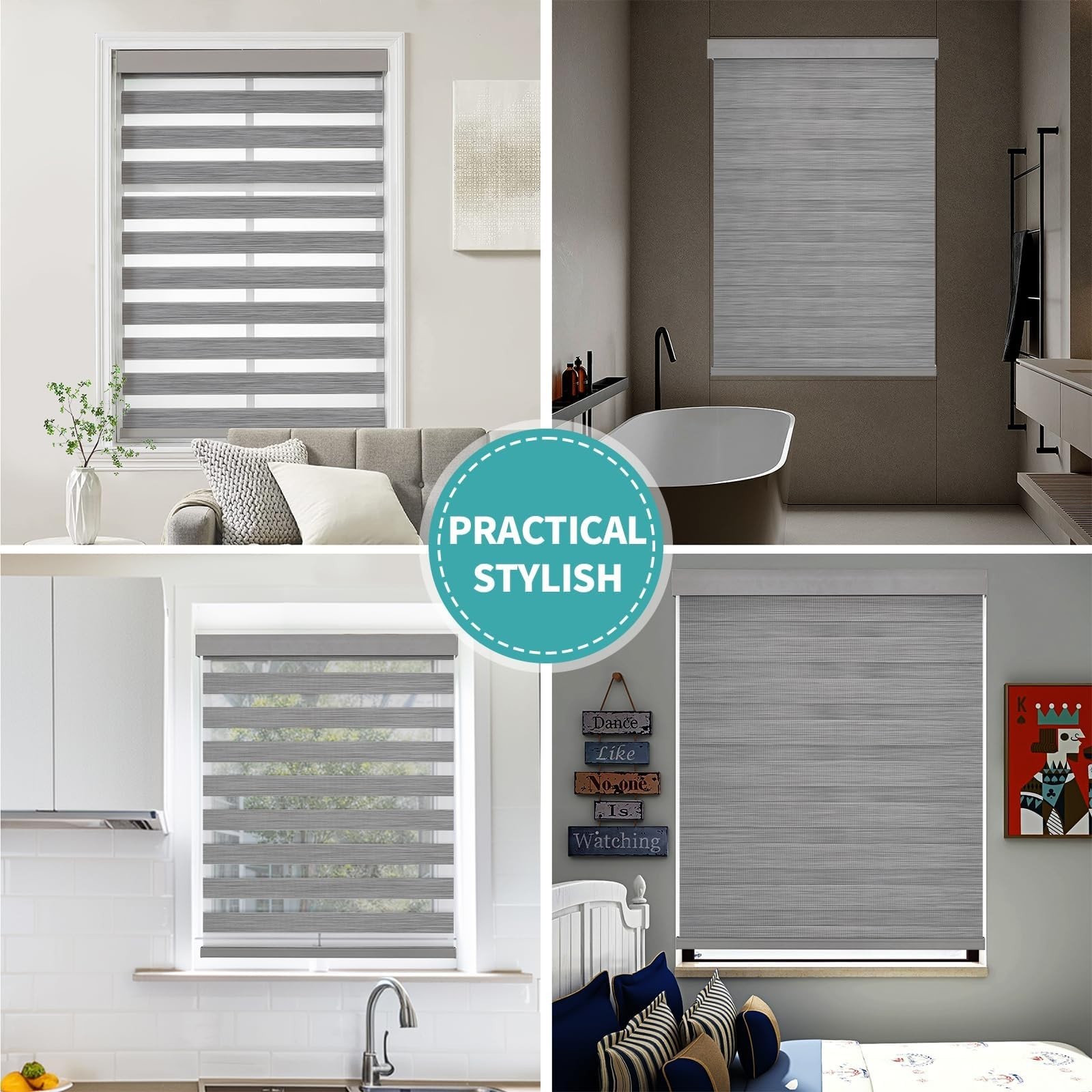 Joydeco SC0022-GR-22-75 Cordless Zebra Blinds (Pro) Gray 22″W x 75″H
