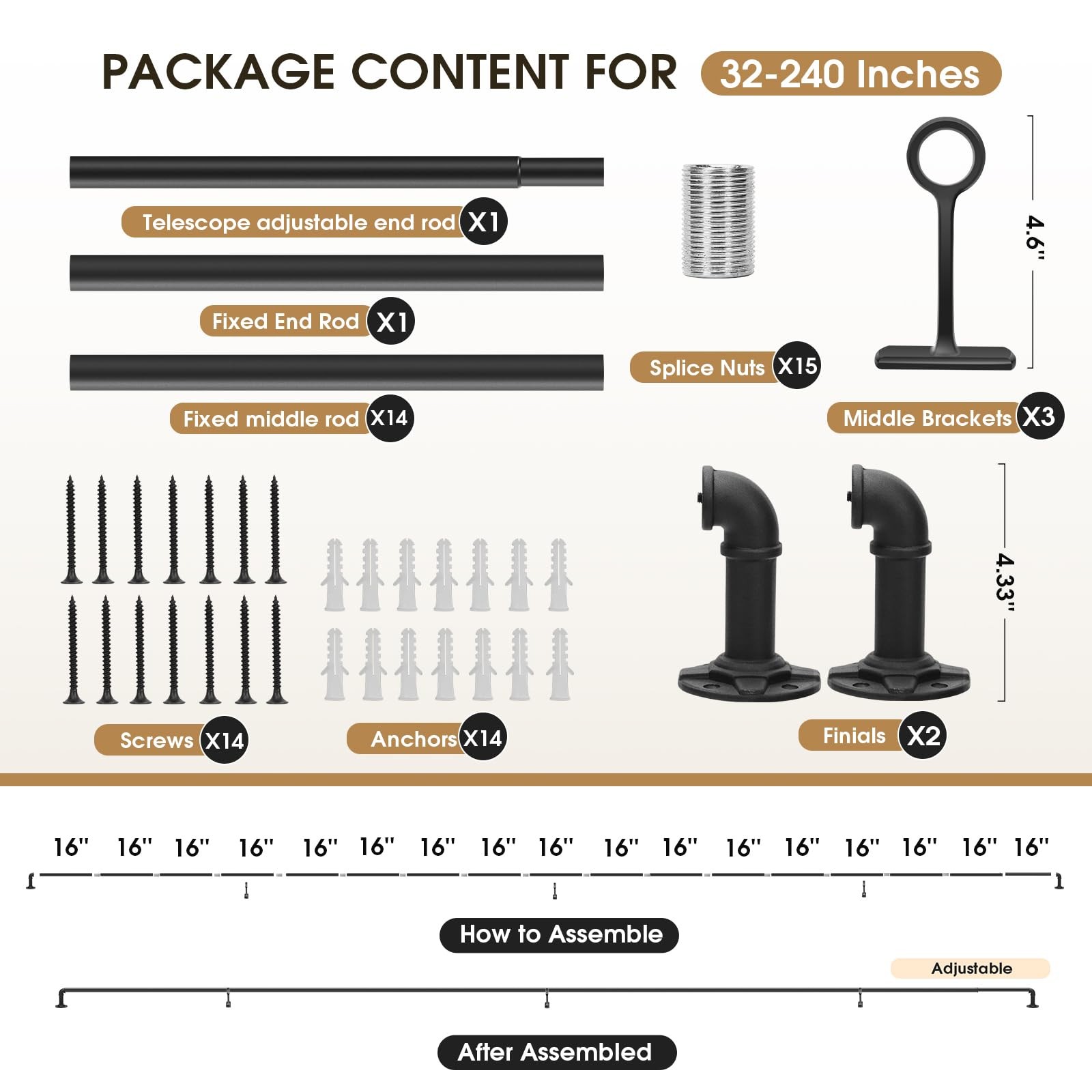 240-Inch Extra Long Blackout Curtain Rod – Heavy Duty Industrial Adjustable D…