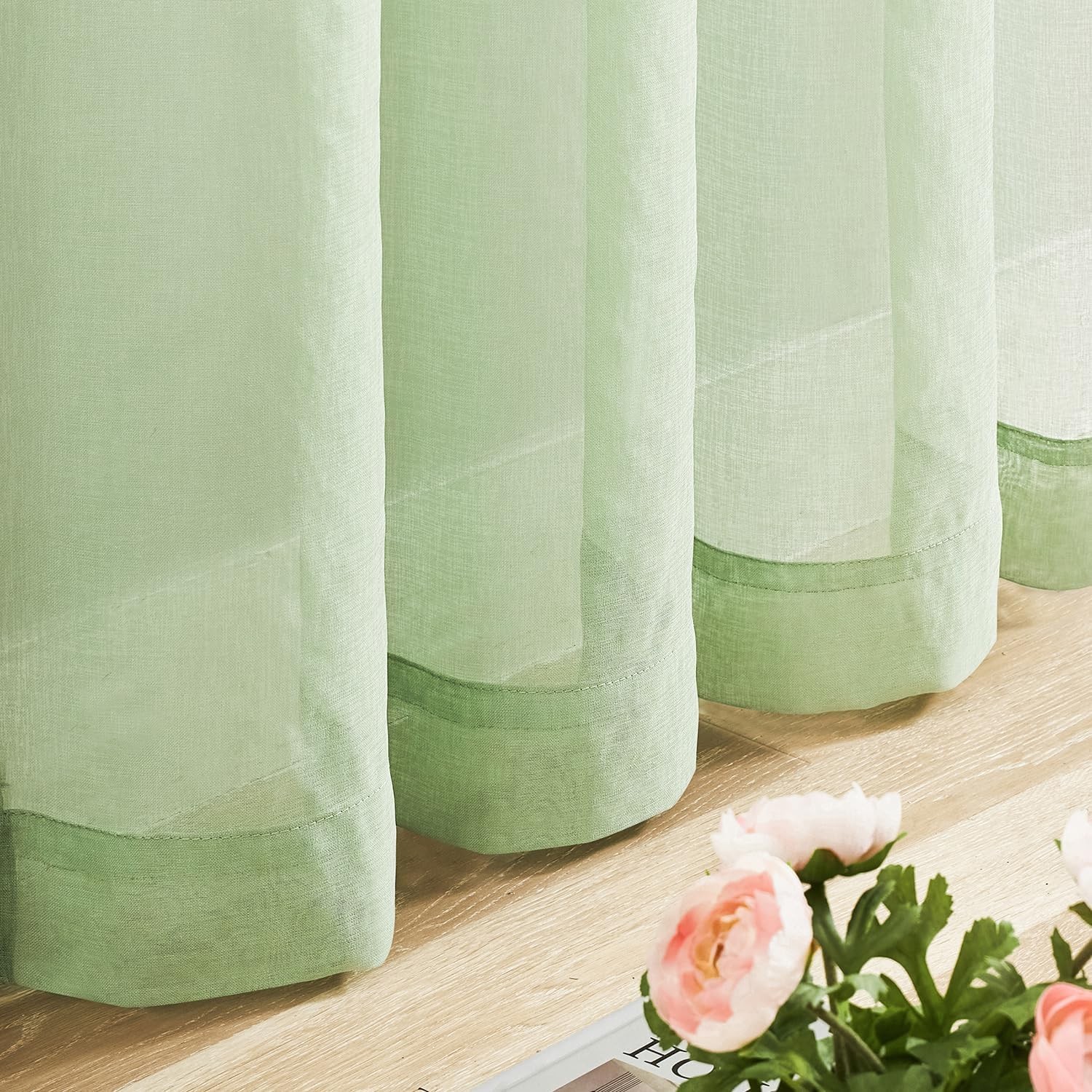 Modern 84” Sage Green Sheer Curtains – Semi-Crinkle Voile, Ideal for Any Room