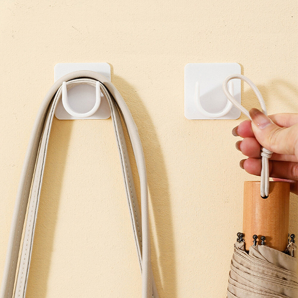 2Pcs White ABS Closet Pole Holder Bracket Self Adhesive Pole Socket Rod Hardware