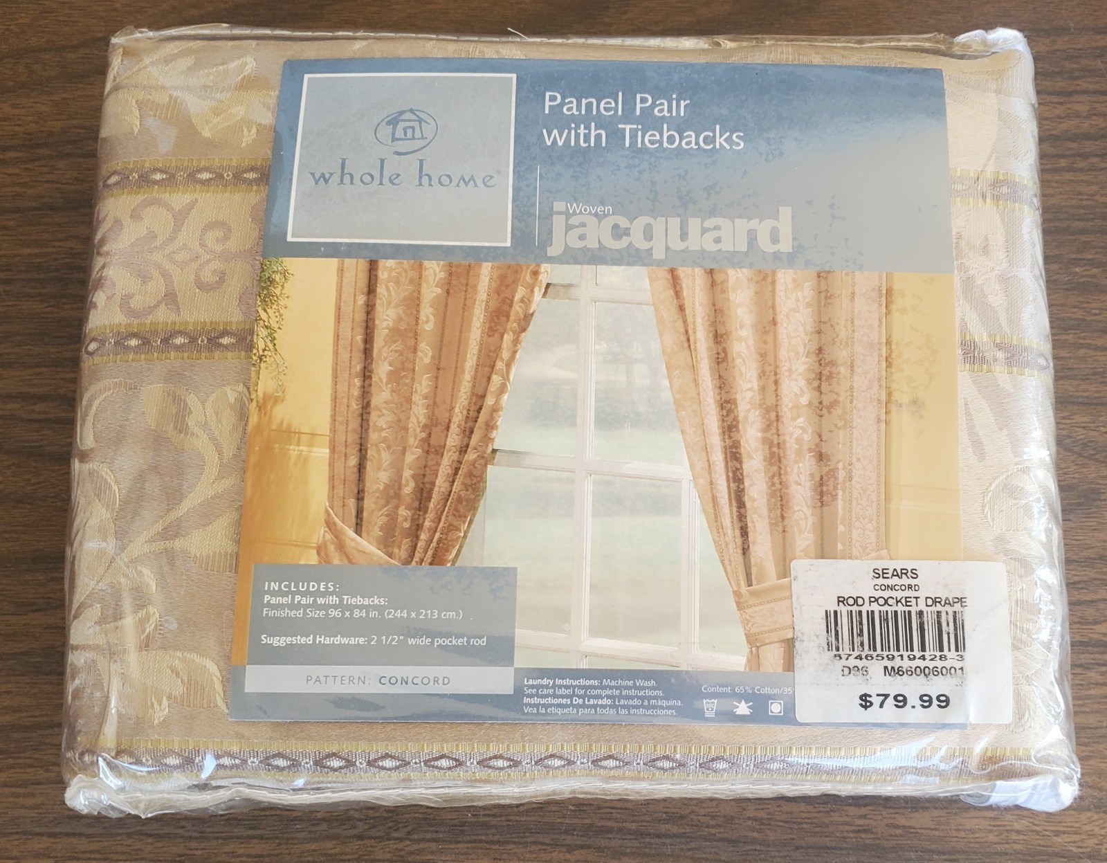 SEARS Whole Home Collection 2 Rod-Pocket Panels Jacquard Curtains 96”x 84” NEW