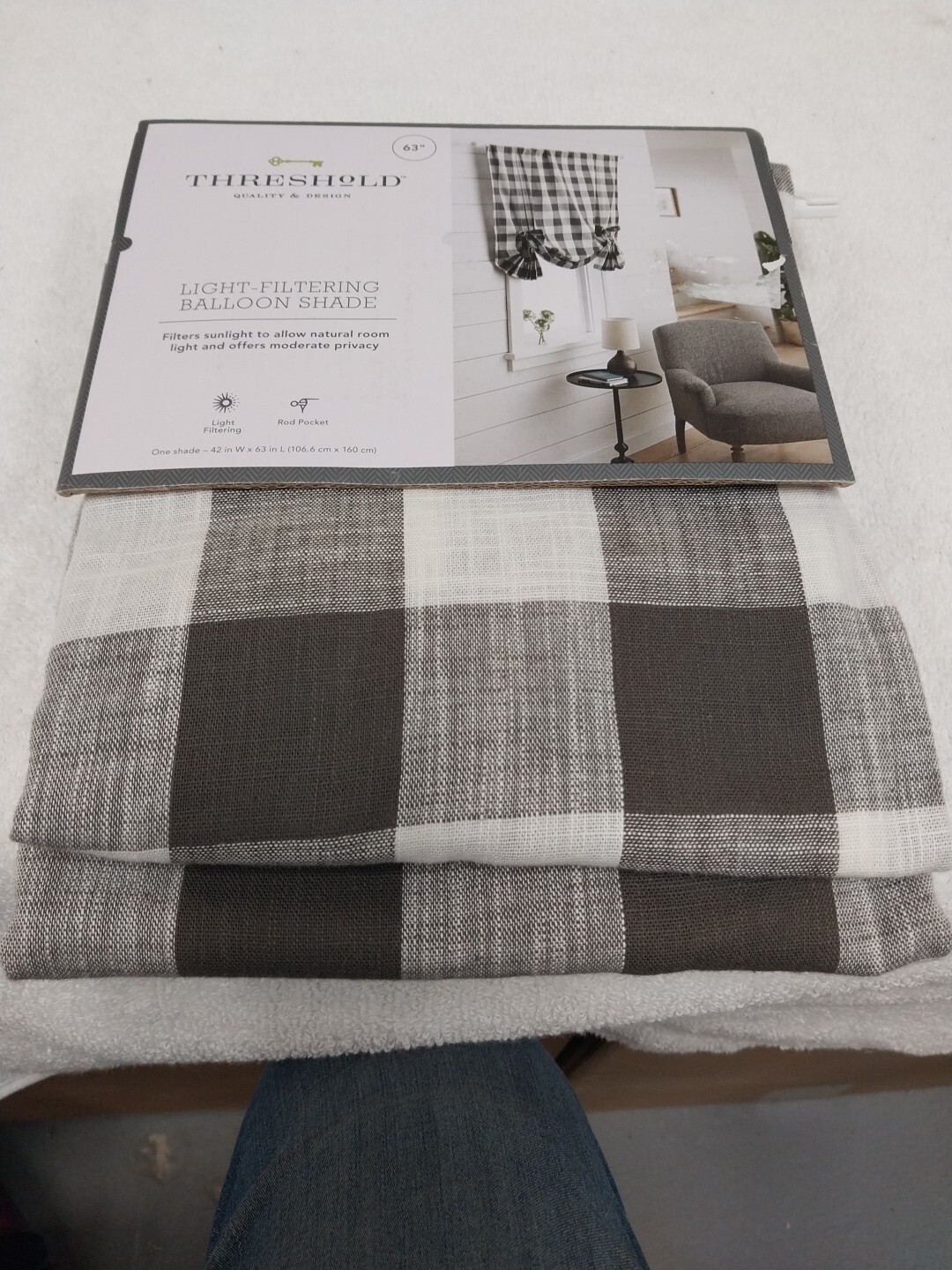 Threshold Light- Filtering Ballon Shade Curtain 63in x 42in Gray Checkered