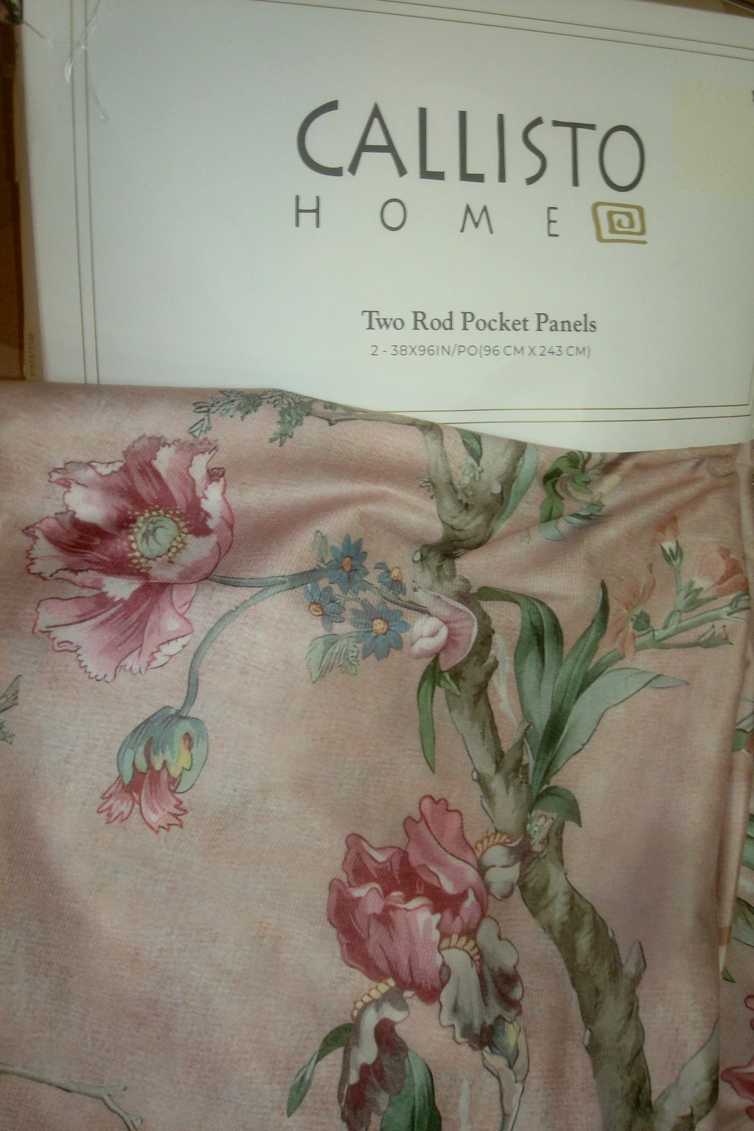 NWT Callisto Home Window Panel Curtains 2 pc Floral Scroll Lt Blush 38 x 96″ lg