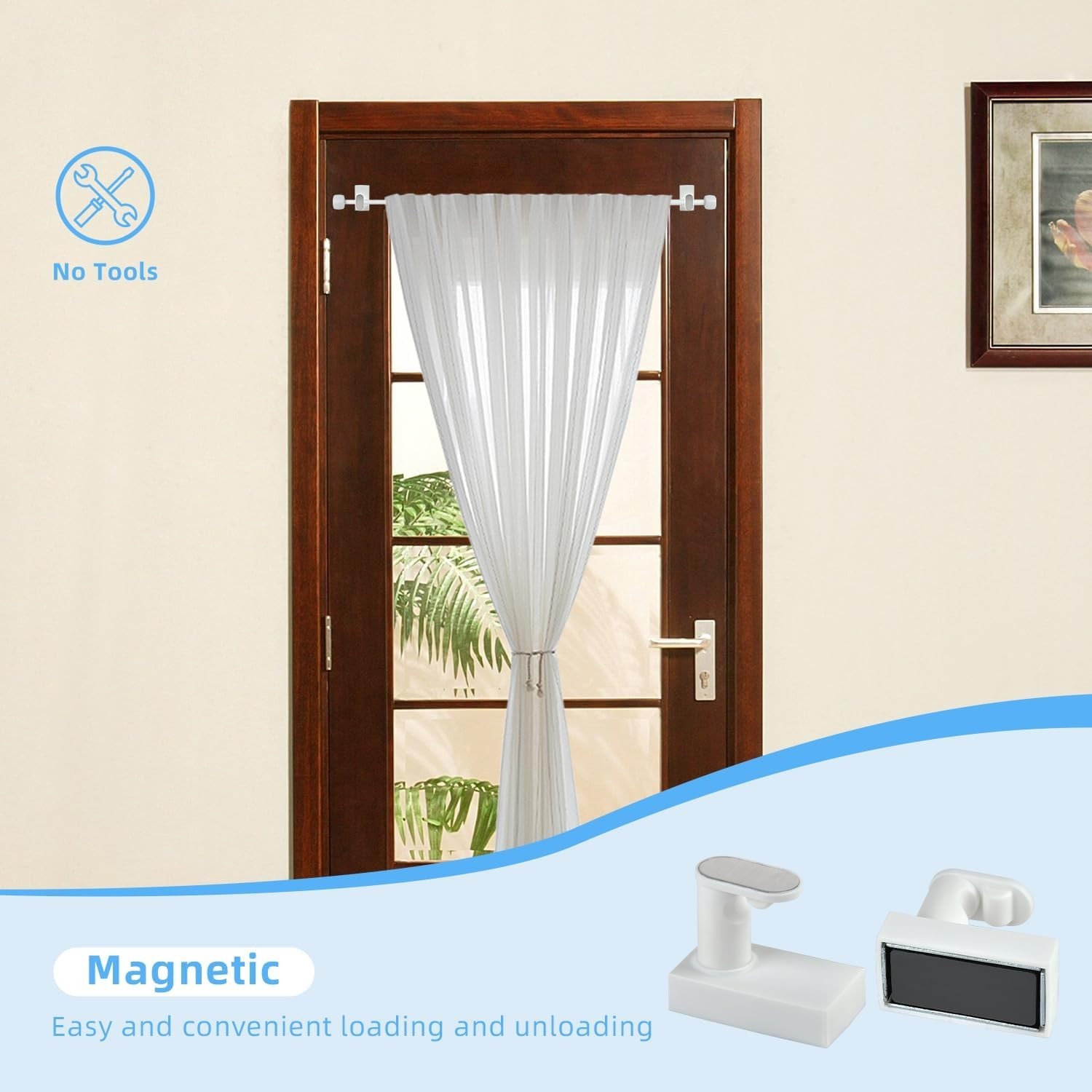 Magnetic Curtain Rods for Metal Doors No Tools Adjustable 16-28 Inch 2 Pack