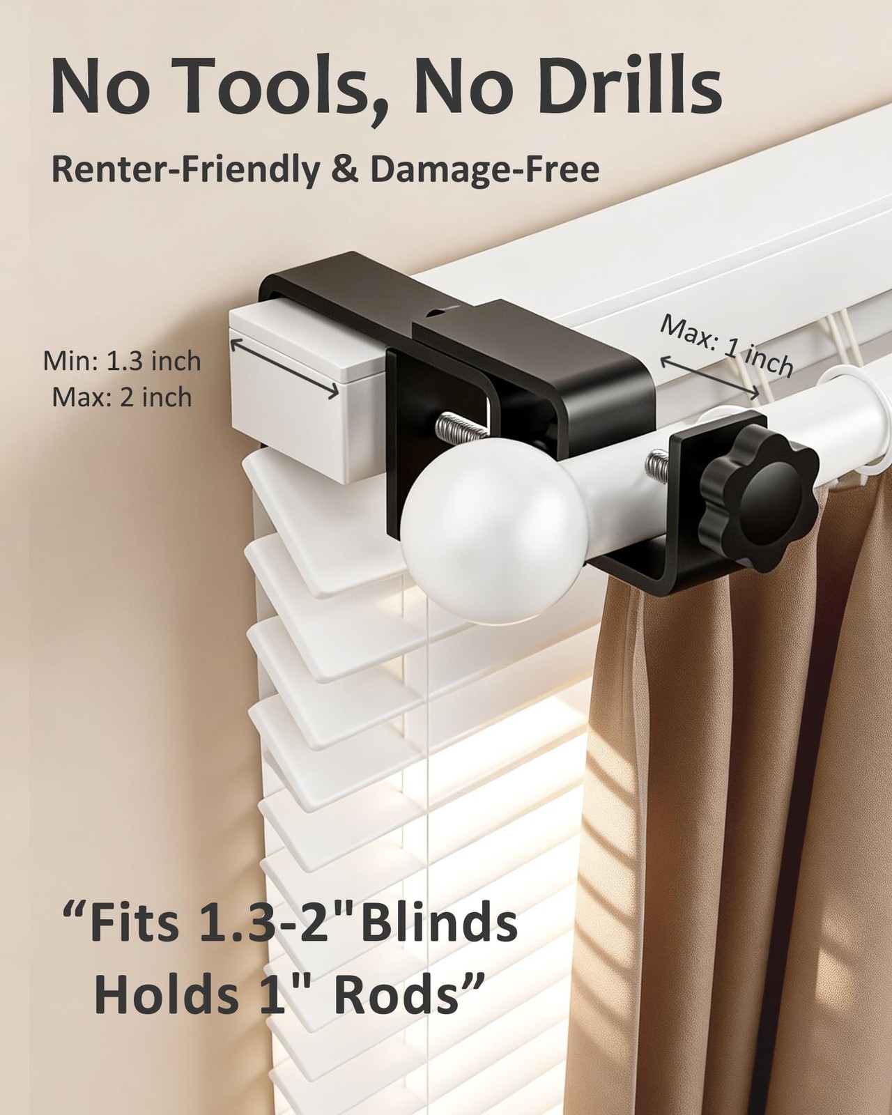 Black No-Drill Curtain Bracket Set for Outside-Mount Blinds, 3-Pack