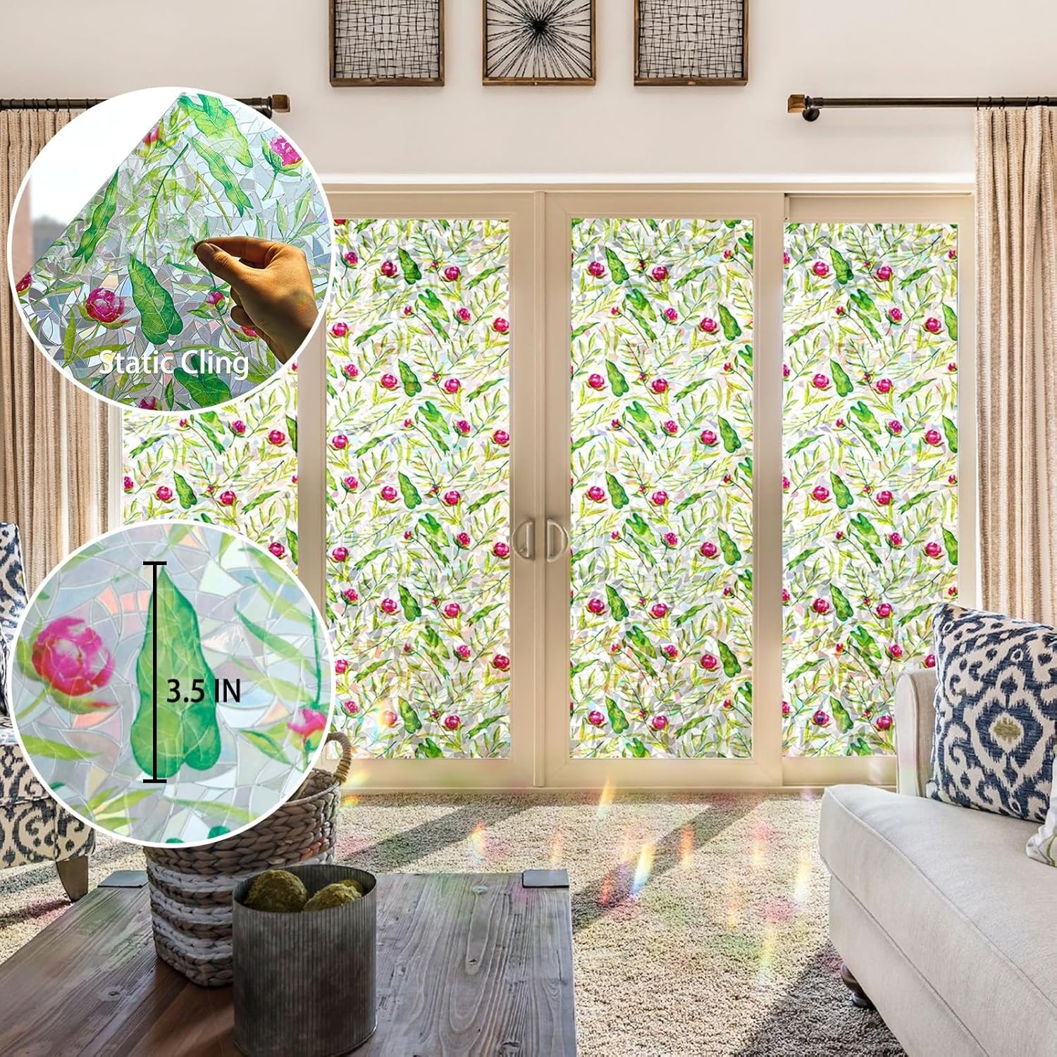 Transform Your Space with Rainbow Floral Window Film – Easy Install, Non-Glue