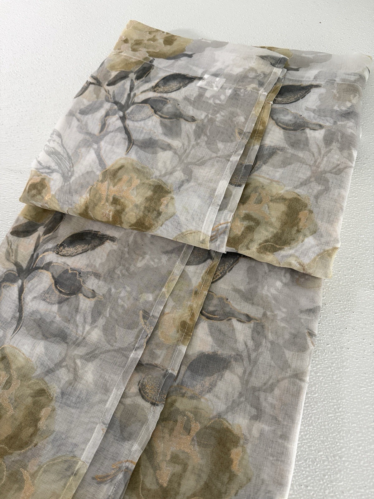 Laura Ashley Window Curtains 4 FOUR Panels 38 x 84 Gray Mustard Metallic Sheer