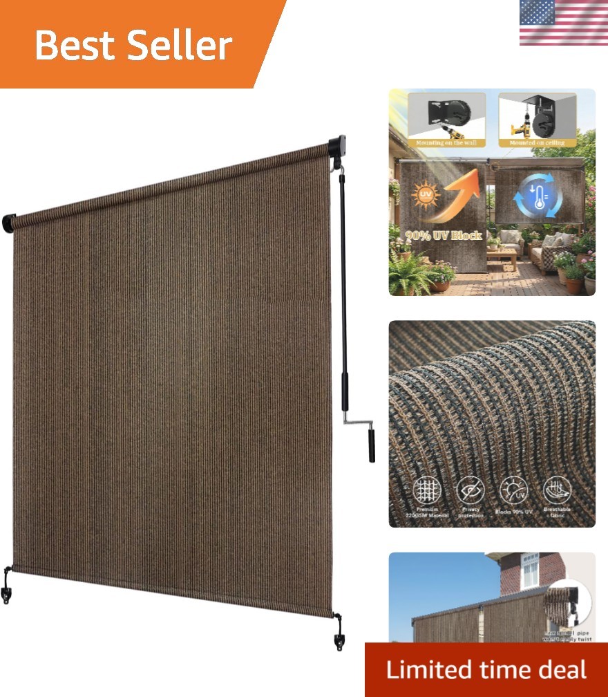 Outdoor Roller Shade 8′ W X 8′ H, 220GSM HDPE Breathable Sun Shades Outdoor P…