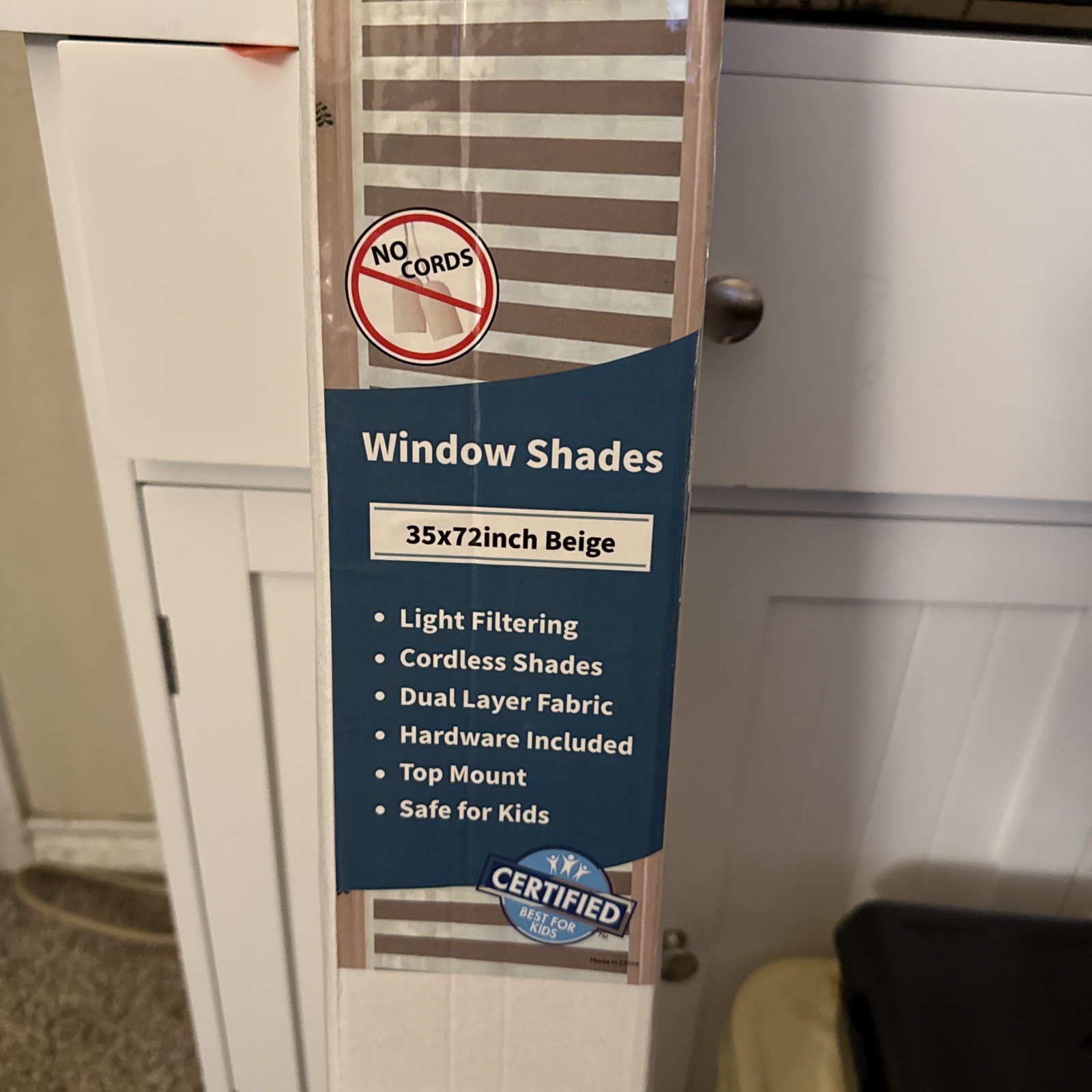 Cordless Zebra Blind Dual Layer Light Filtering Privacy Shades in Gray and Beige